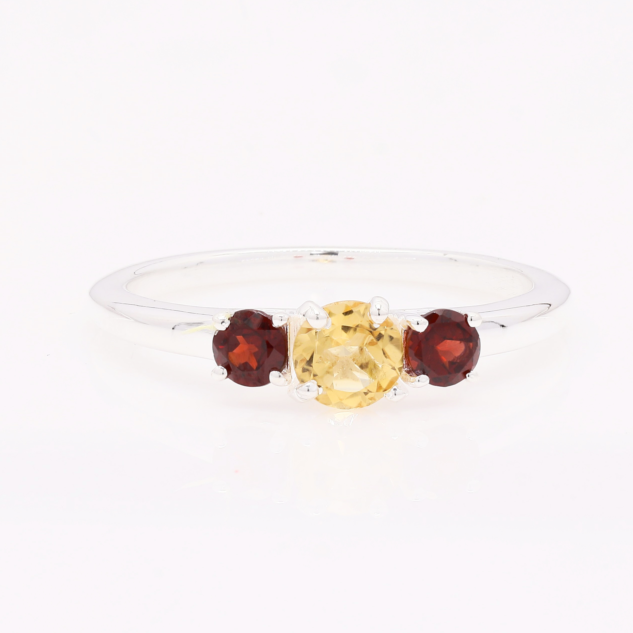 NO RESERVE 0.94 Ct Round Citrine, Garnet 925 Sterling Silver Ring