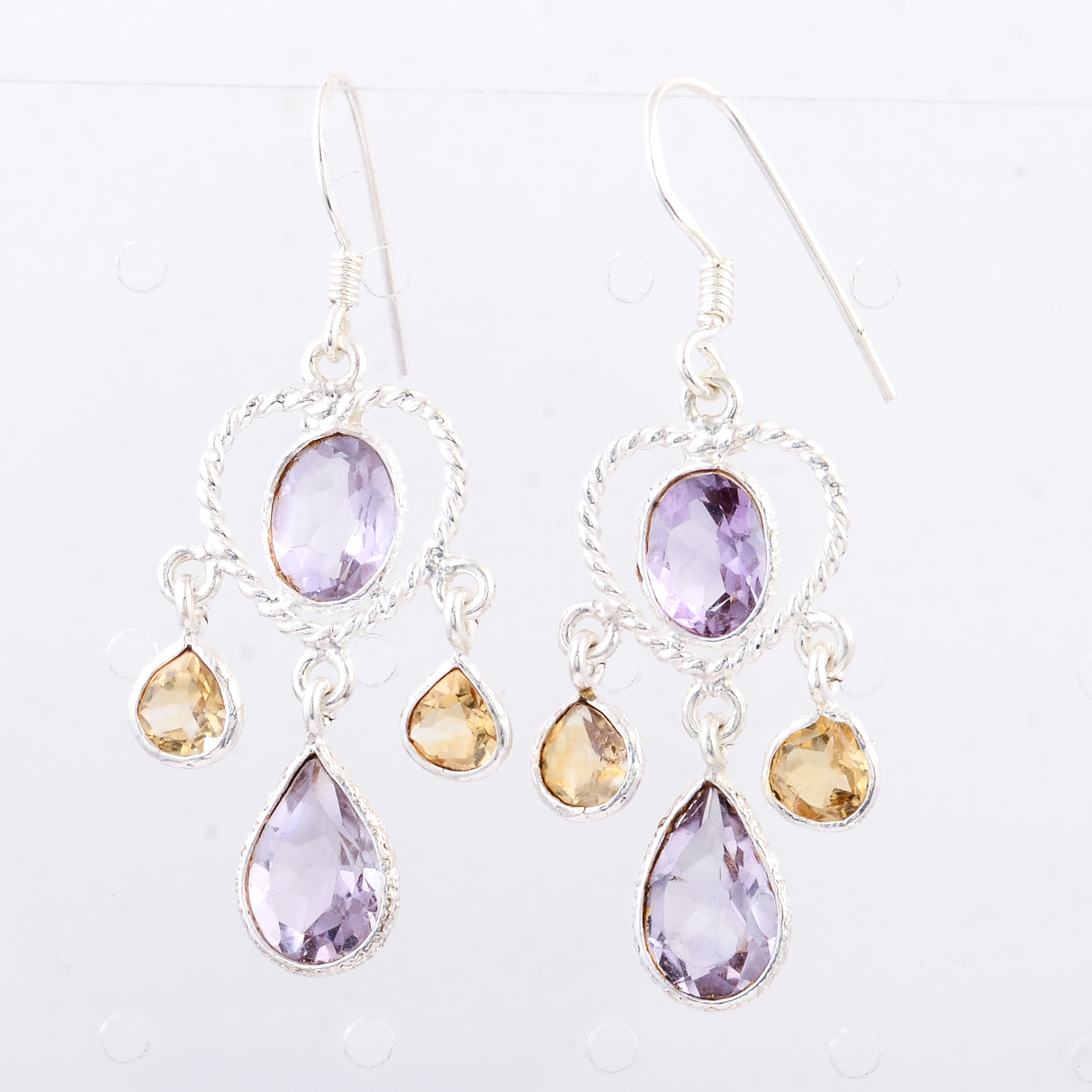 NO RESERVE 10.00 Ct Citrine, Amethyst 925 Sterling Silver Earrings