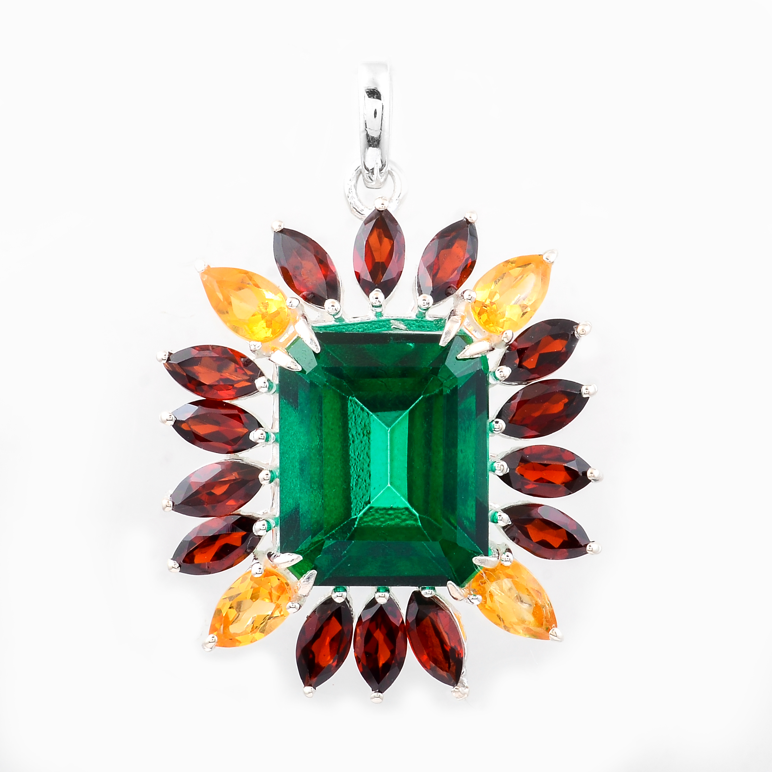 NO RESERVE 10.03 Ct Octagon Green Topaz, Garnet, Citrine 925 Sterling Silver Pendant