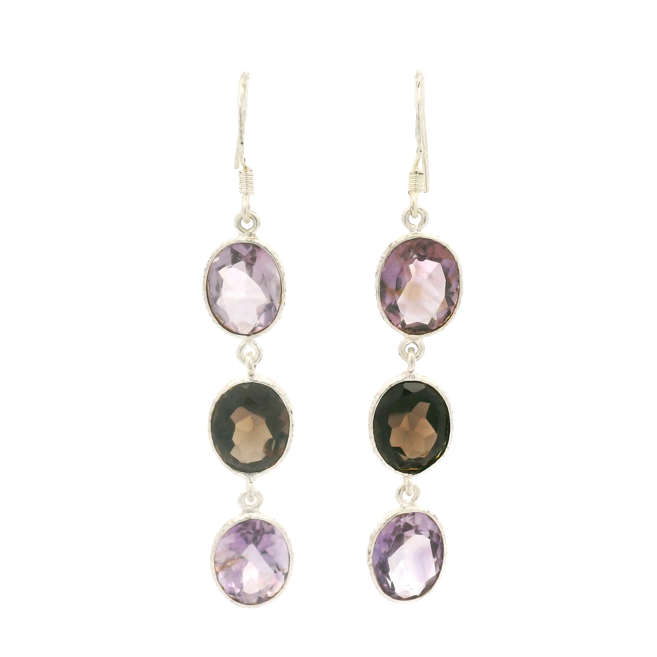 NO RESERVE 10.10 Ct Amethyst, Smoky Quartz 925 Sterling Silver Earrings