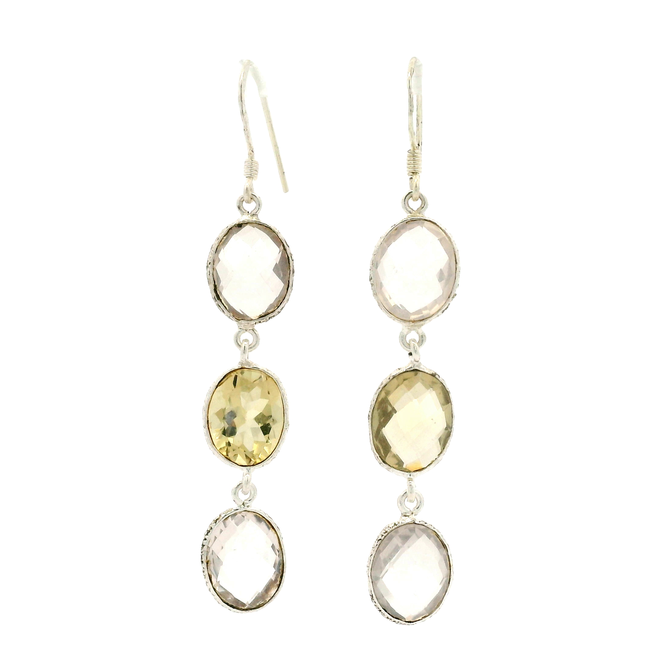 NO RESERVE 10.10 Ct Rose Quartz, Lemon Quartz 925 Sterling Silver Earrings