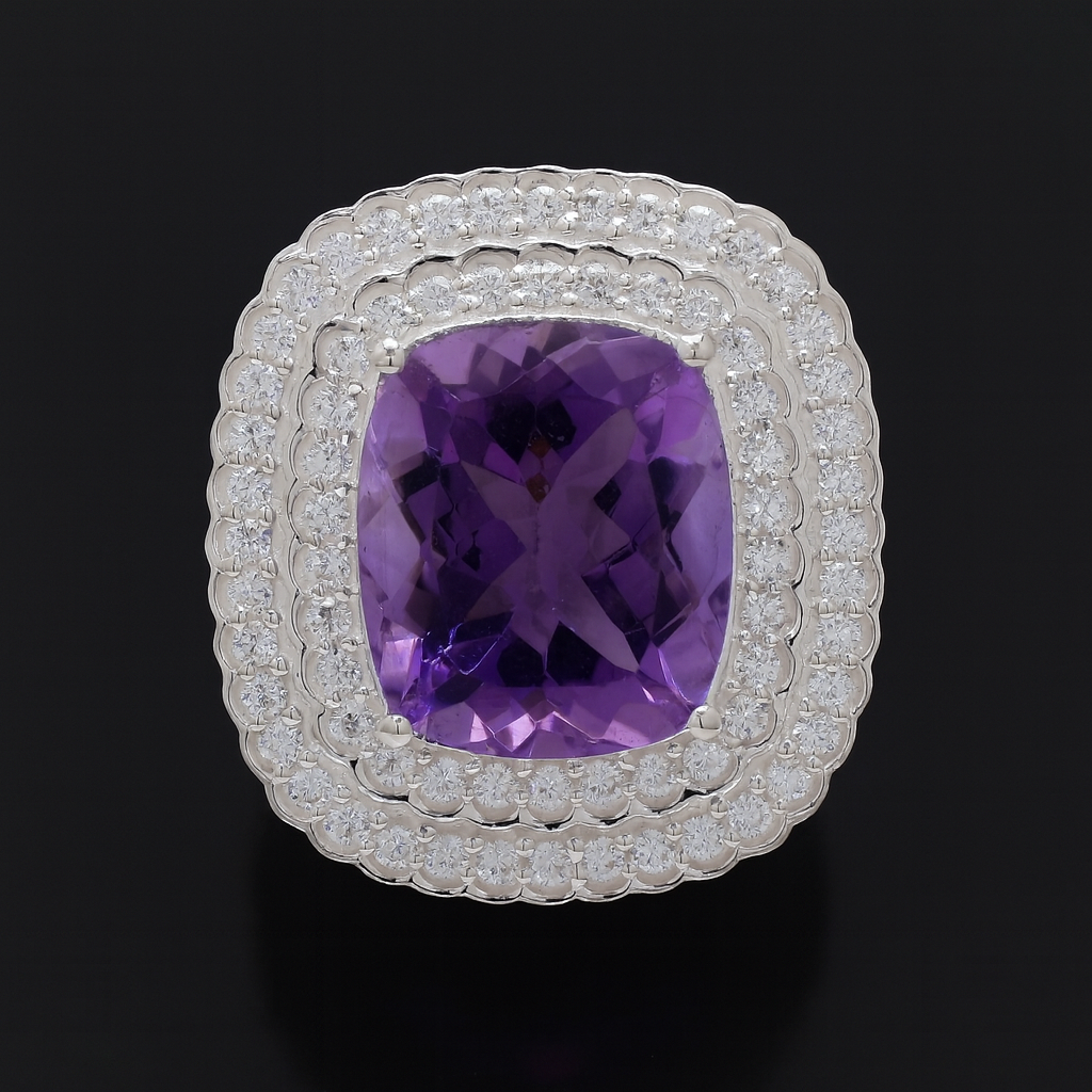 NO RESERVE 10.18 Ct Cushion Amethyst, Cubic Zirconia 925 Sterling Silver Pendant