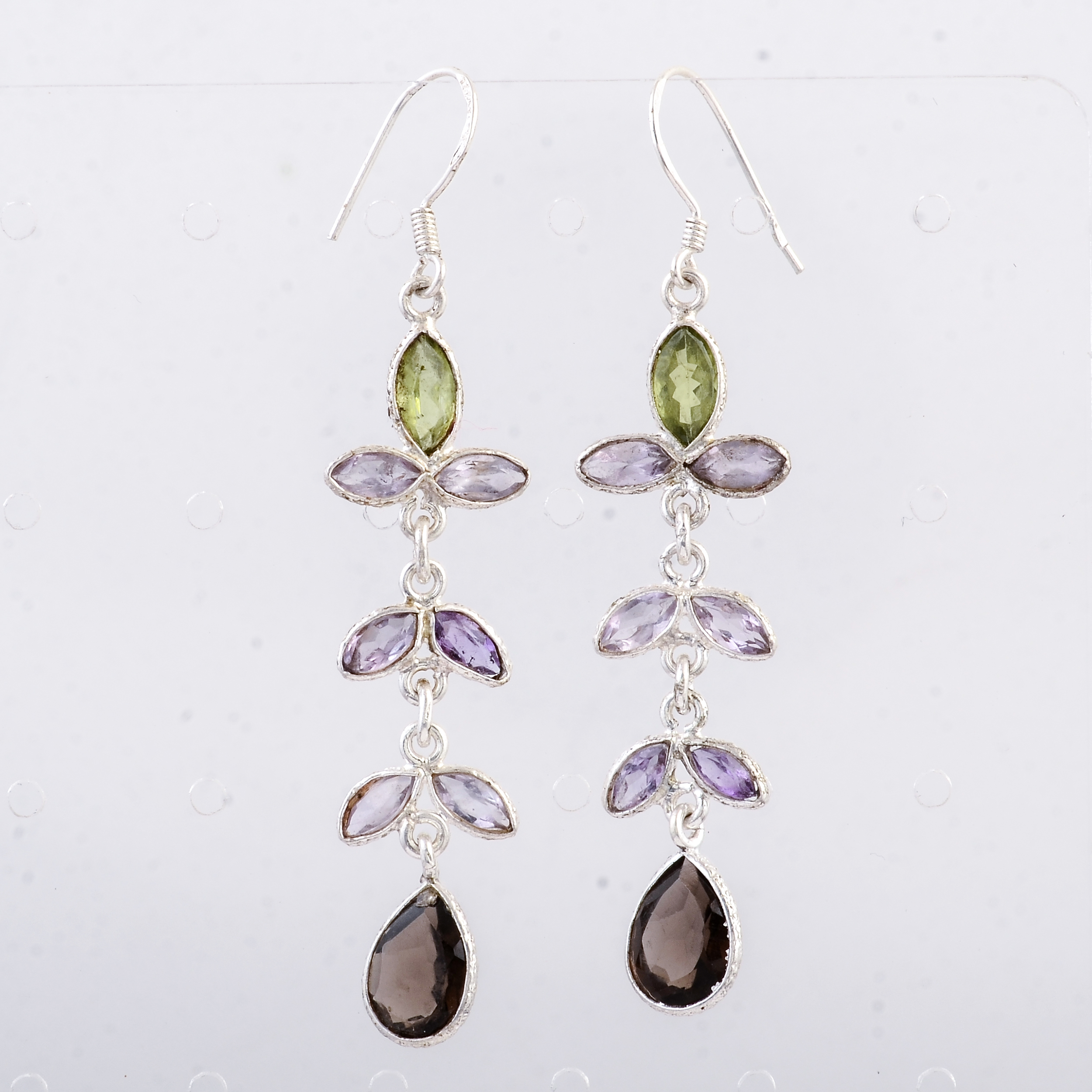 NO RESERVE 10.18 Ct Smoky Quartz, Peridot 925 Sterling Silver Earrings
