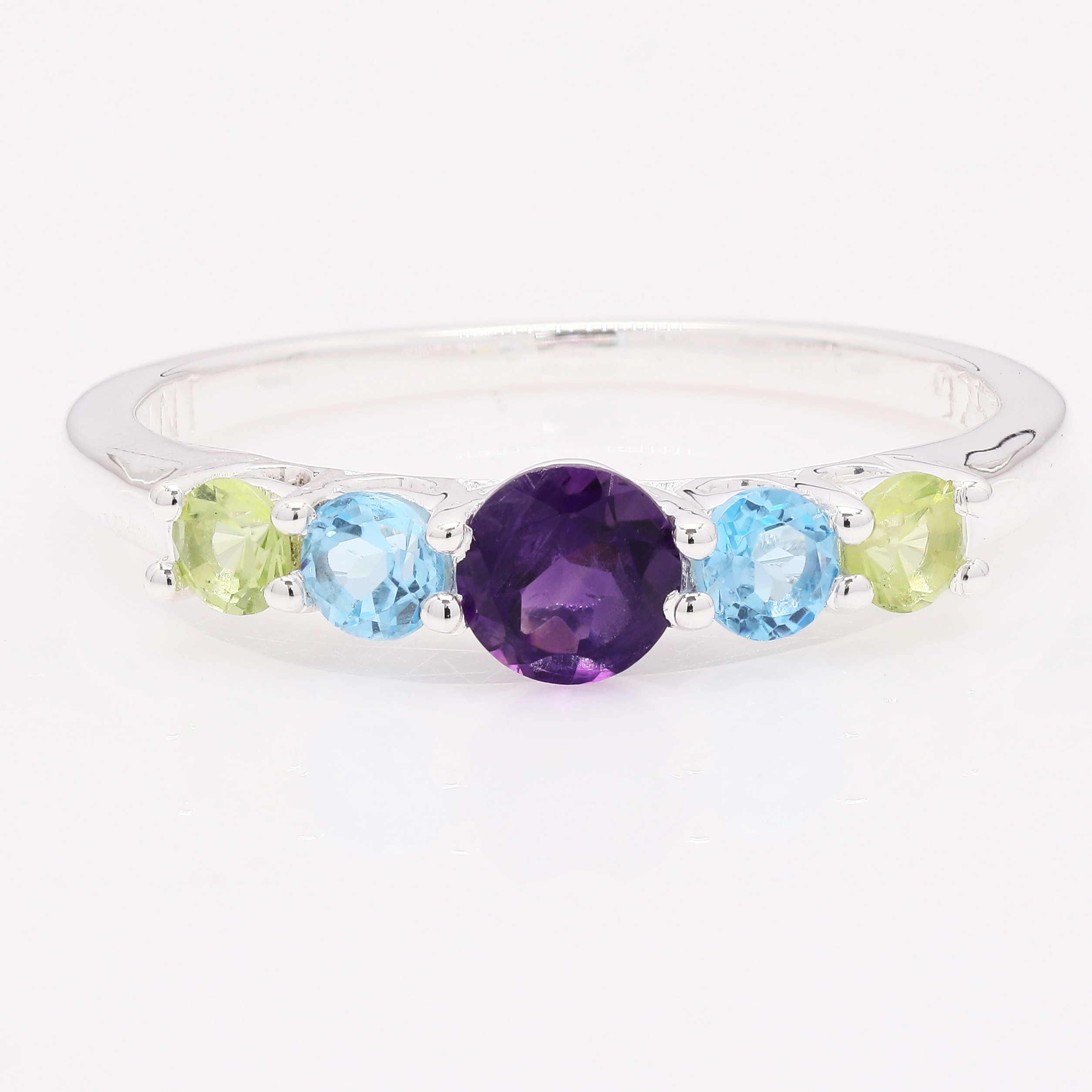 NO RESERVE 1.02 Ct Round Amethyst, Swiss Blue Topaz, Peridot 925 Sterling Silver Ring