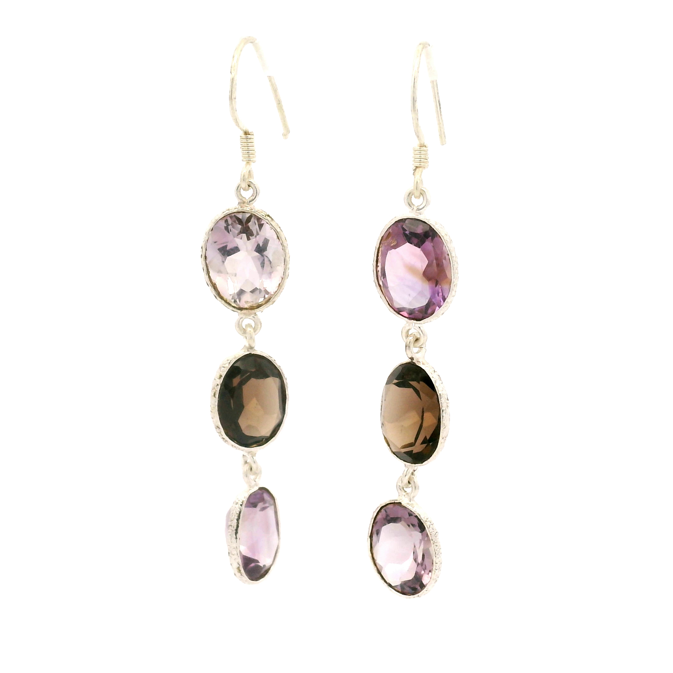 NO RESERVE 10.30 Ct Smoky Quartz, Amethyst 925 Sterling Silver Earrings