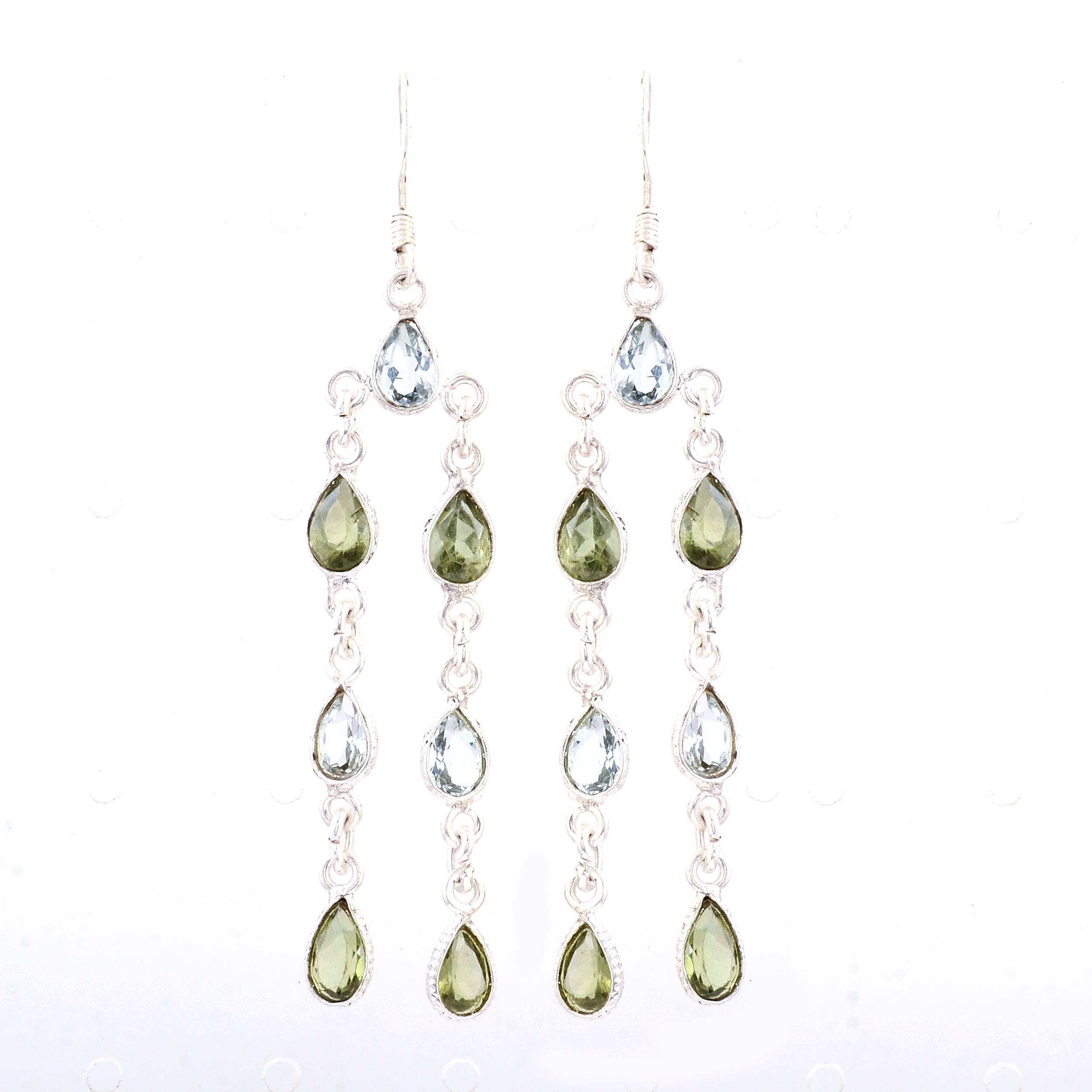 NO RESERVE 10.43 Ct Peridot, Blue Topaz 925 Sterling Silver Earrings