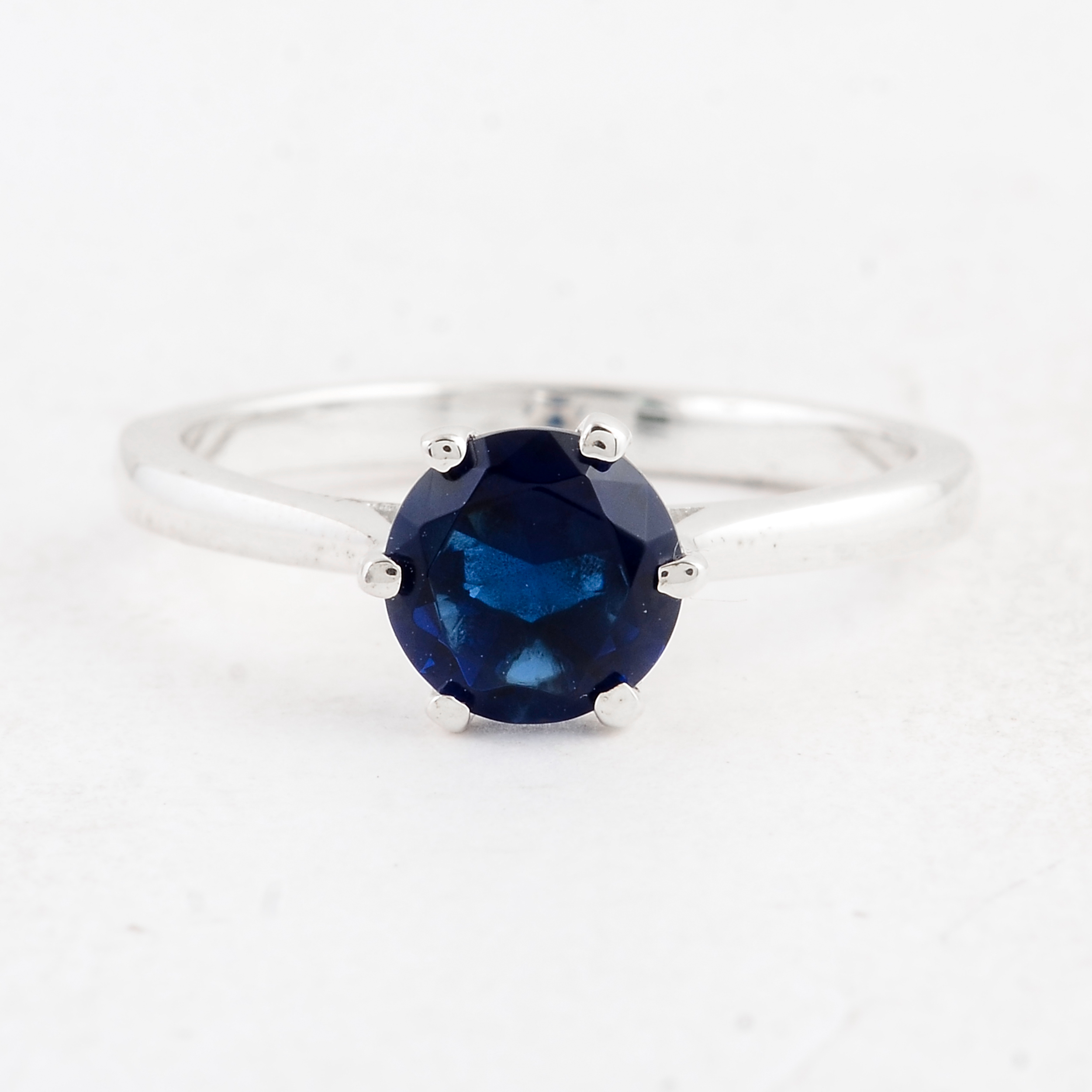 NO RESERVE 1.05 Ct Round Created Glass Sapphire 925 Sterling Silver Ring