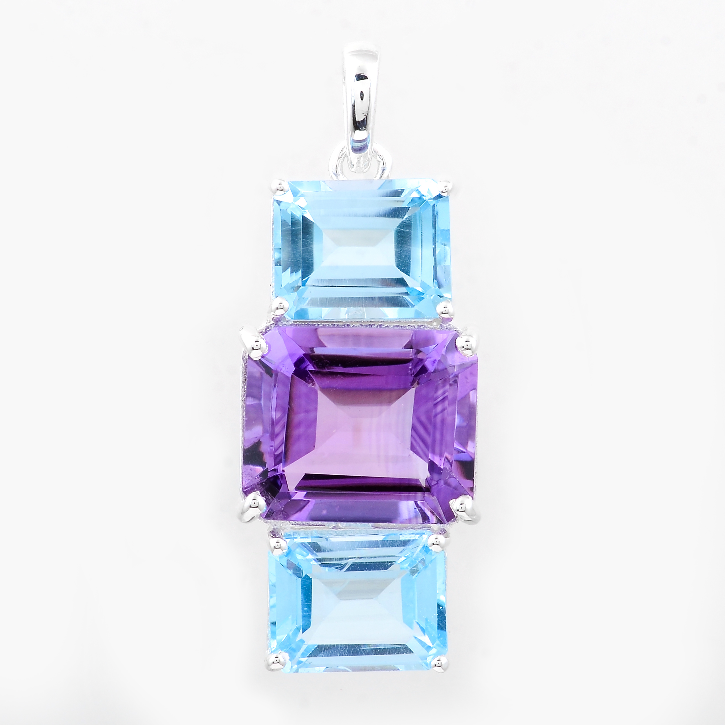 NO RESERVE 10.66 Ct Octagon Amethyst, Blue Topaz, 925 Sterling Silver Pendant