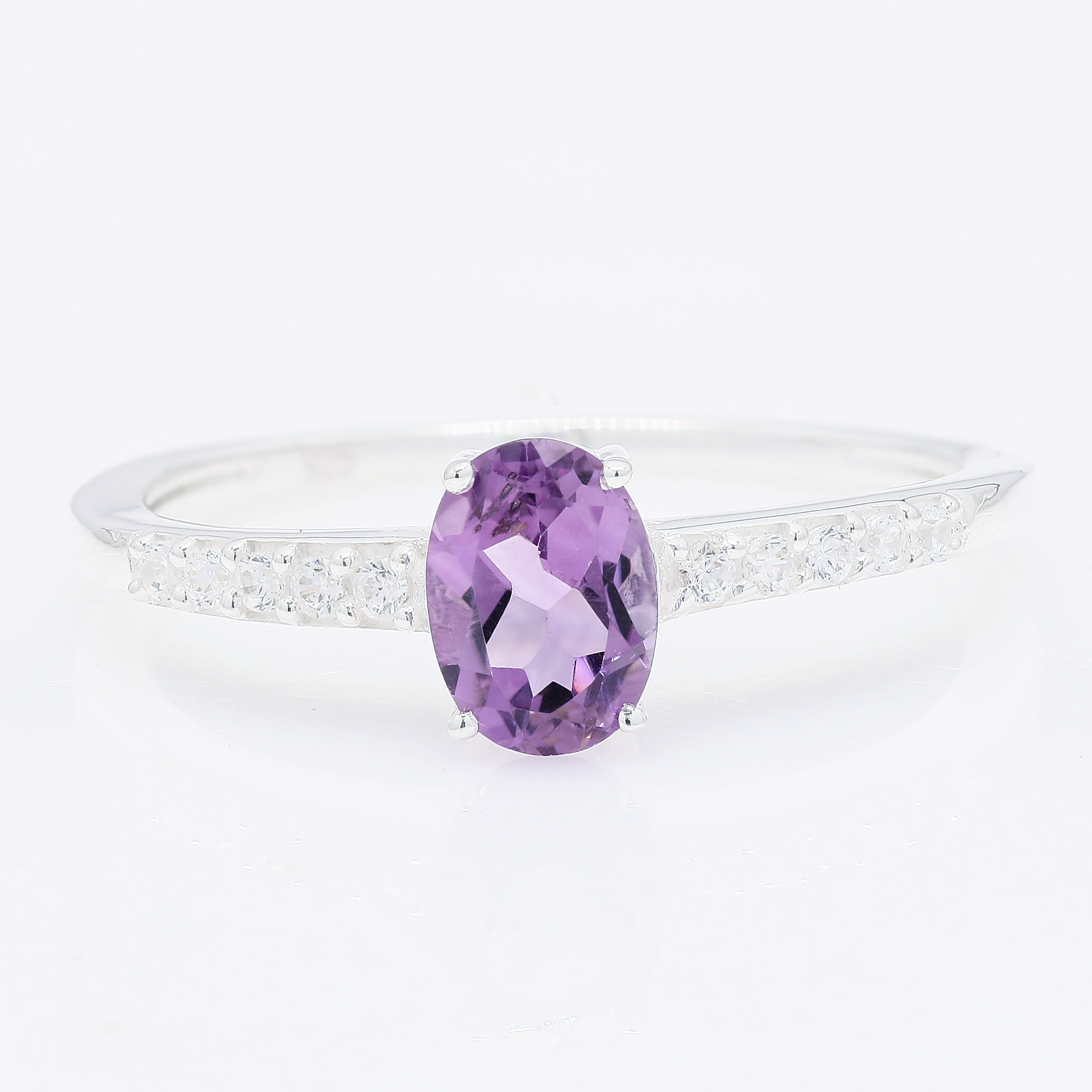 NO RESERVE 1.07 Ct Oval Amethyst, Cubic Zirconia 925 Sterling Silver Ring