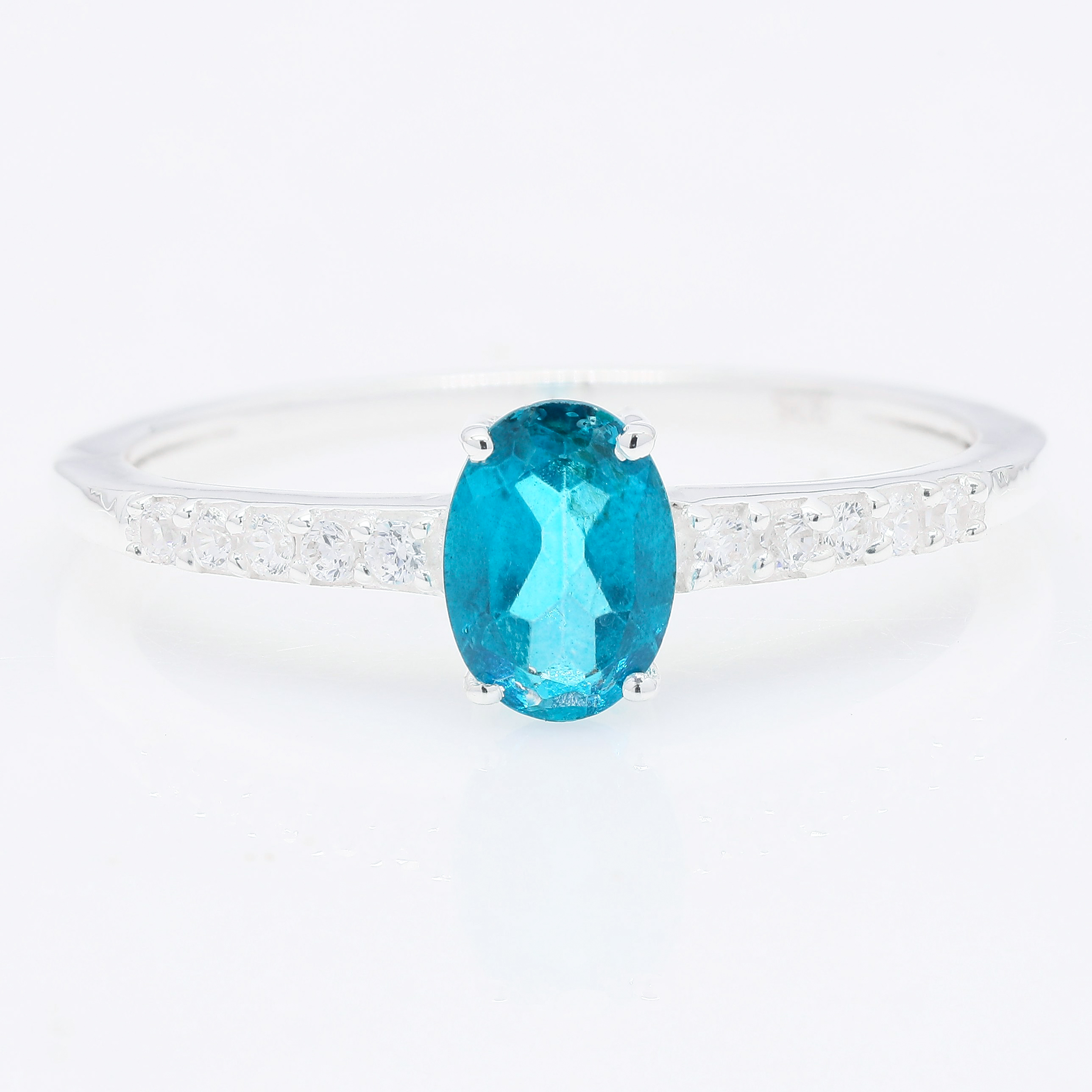 NO RESERVE 1.08 Ct Oval Paraiba Topaz, Cubic Zirconia 925 Sterling Silver Ring