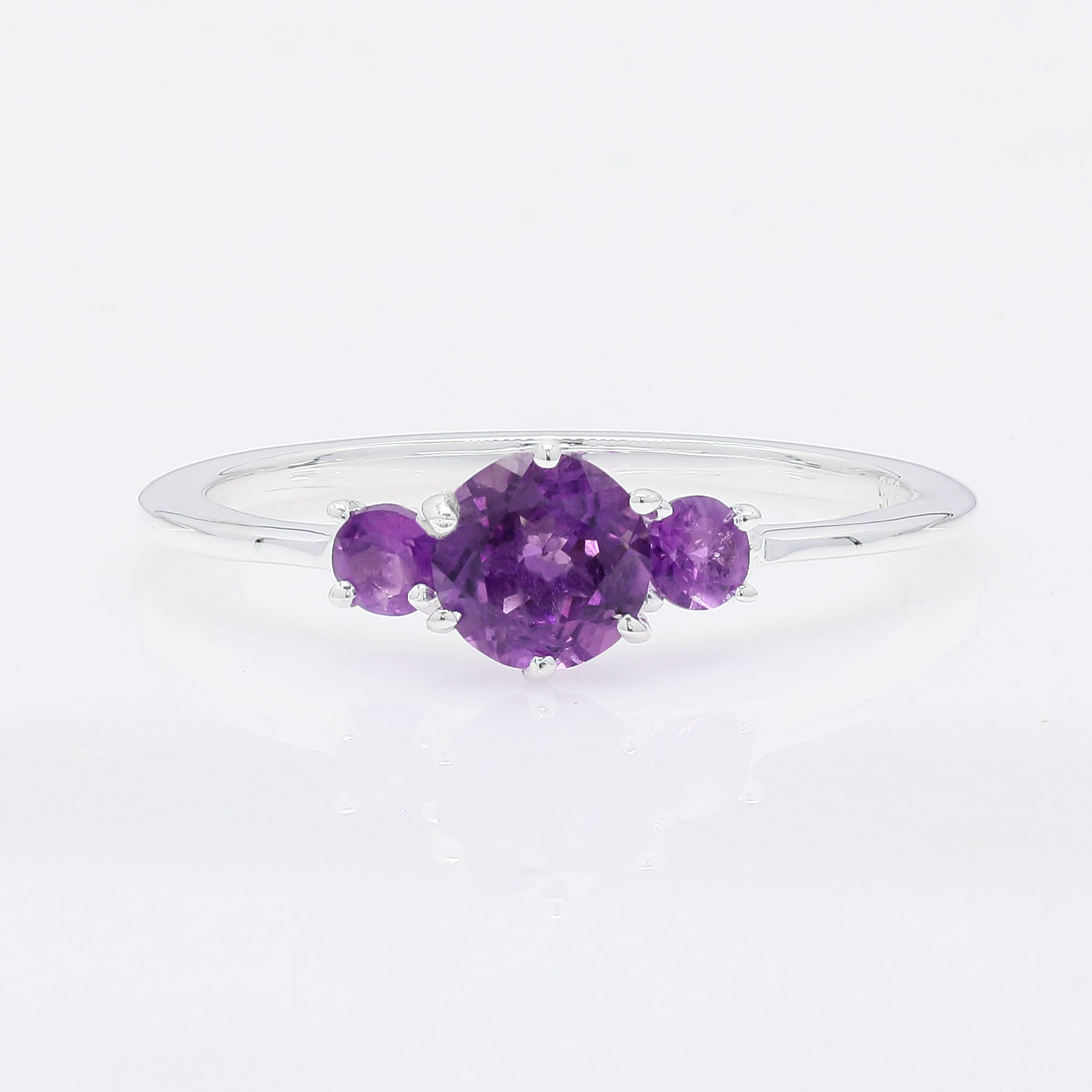 NO RESERVE 1.08 Ct Round Amethyst 925 Sterling Silver Ring