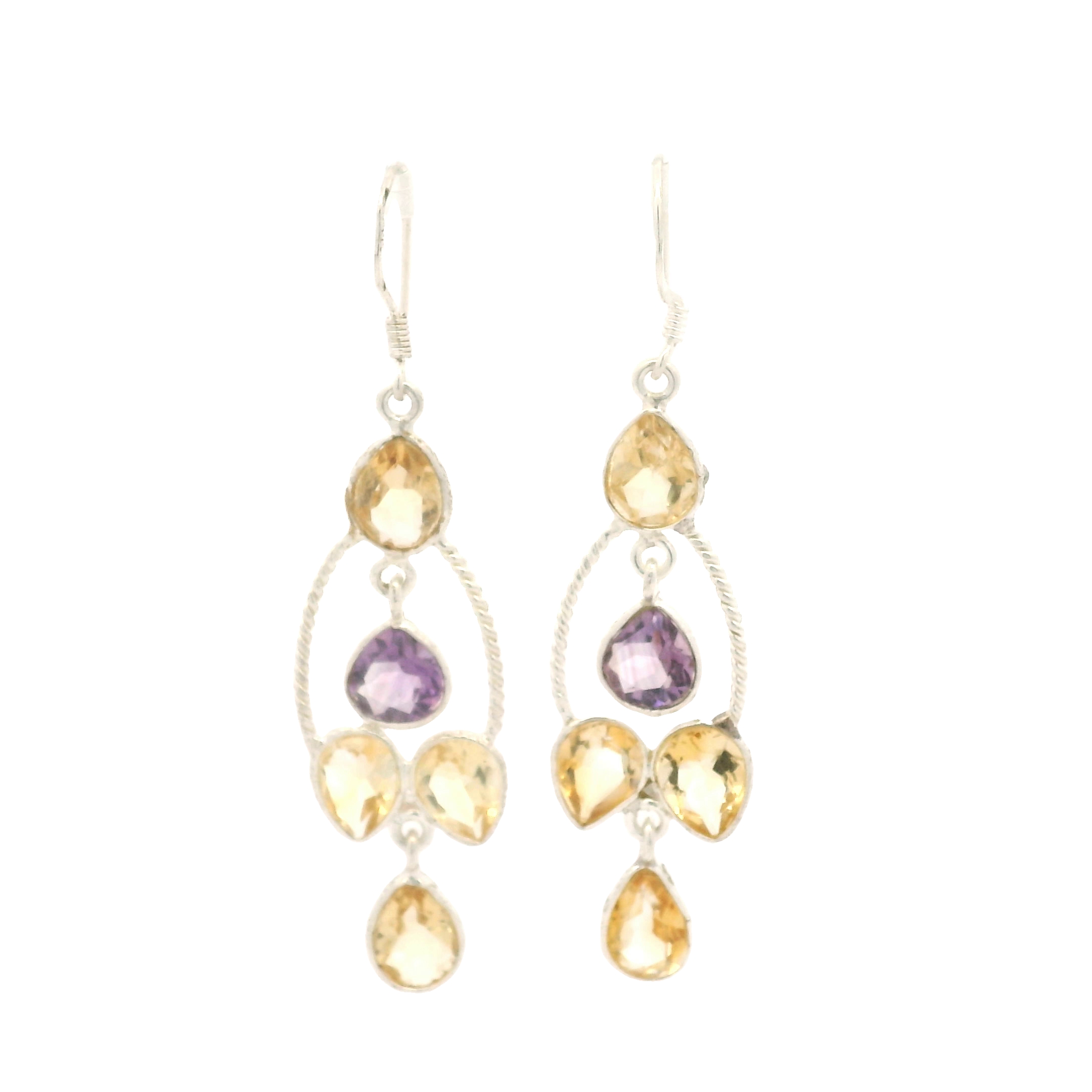 NO RESERVE 11.13 Ct Citrine, Amethyst 925 Sterling Silver Earrings