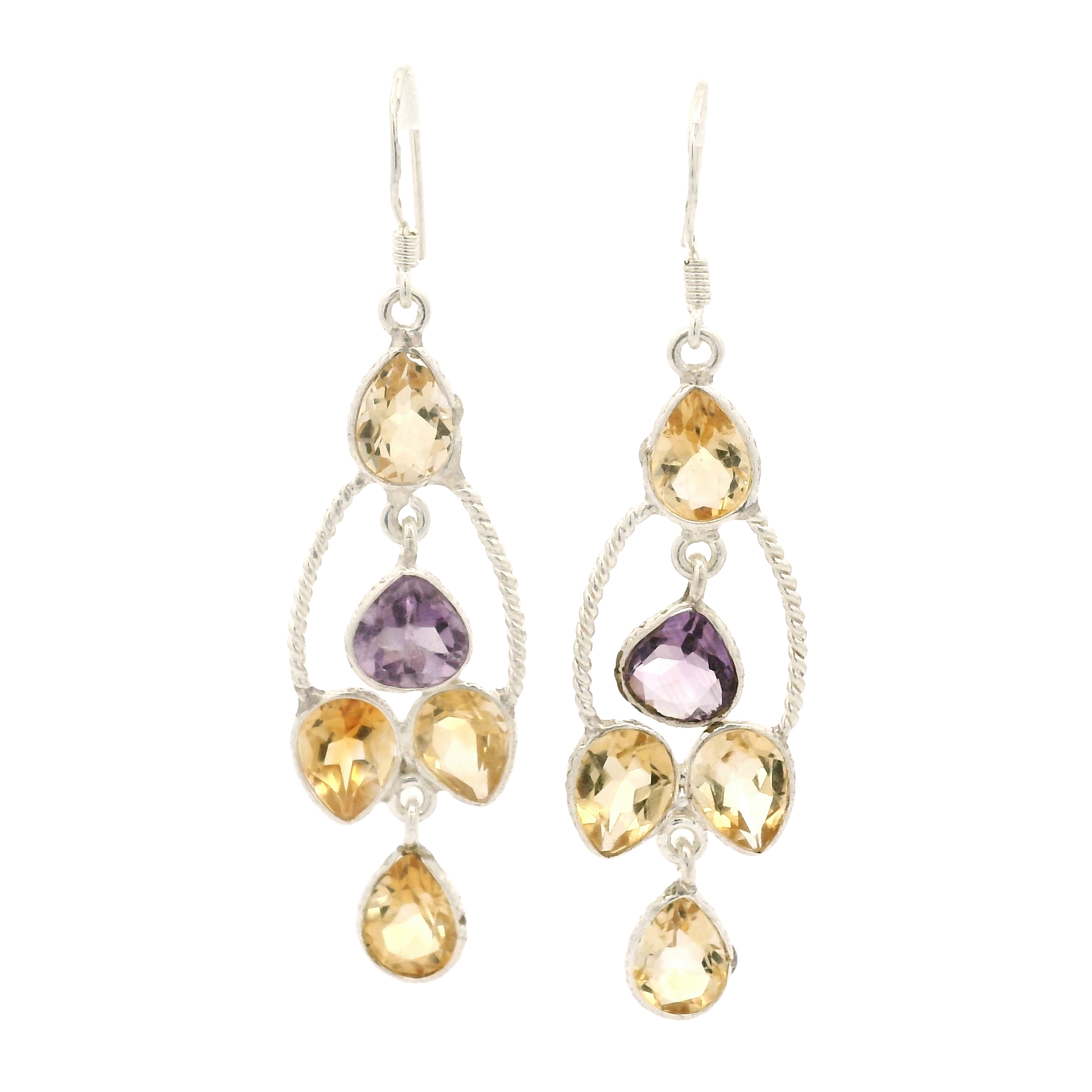 NO RESERVE 11.45 Ct Amethyst, Citrine 925 Sterling Silver Earrings