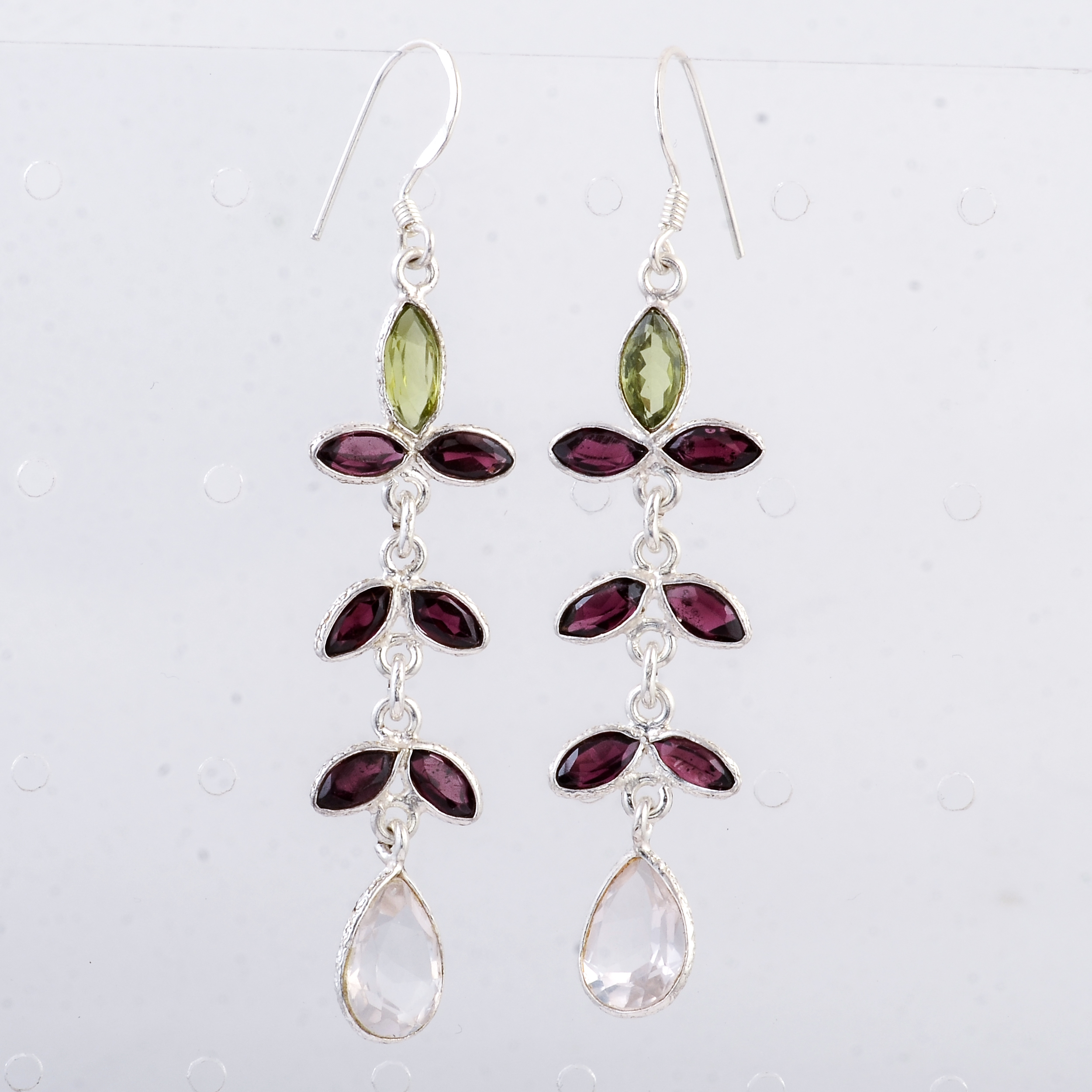 NO RESERVE 11.50 Ct Rose Quartz, Peridot 925 Sterling Silver Earrings