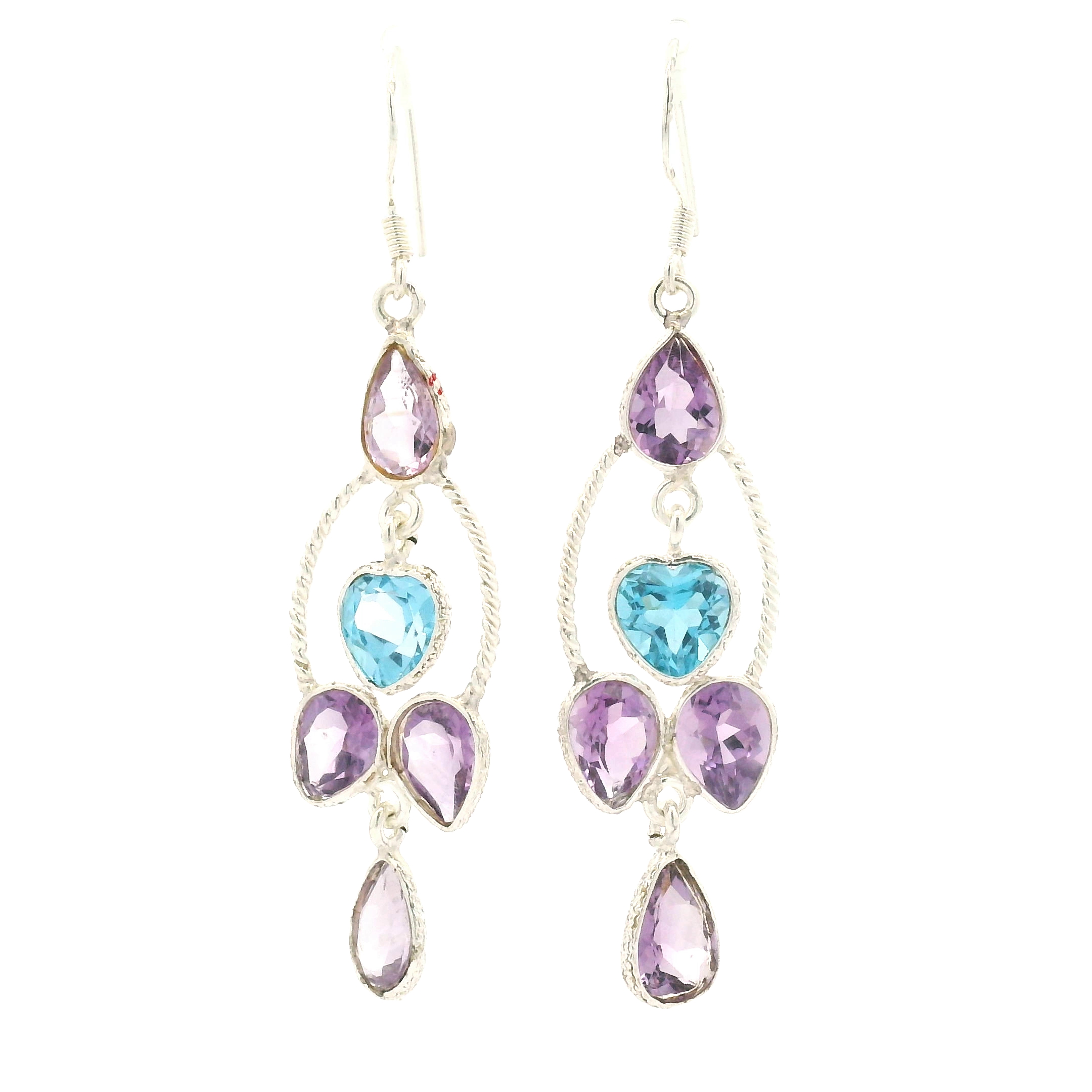 NO RESERVE 11.63 Ct Blue Topaz, Amethyst 925 Sterling Silver Earrings