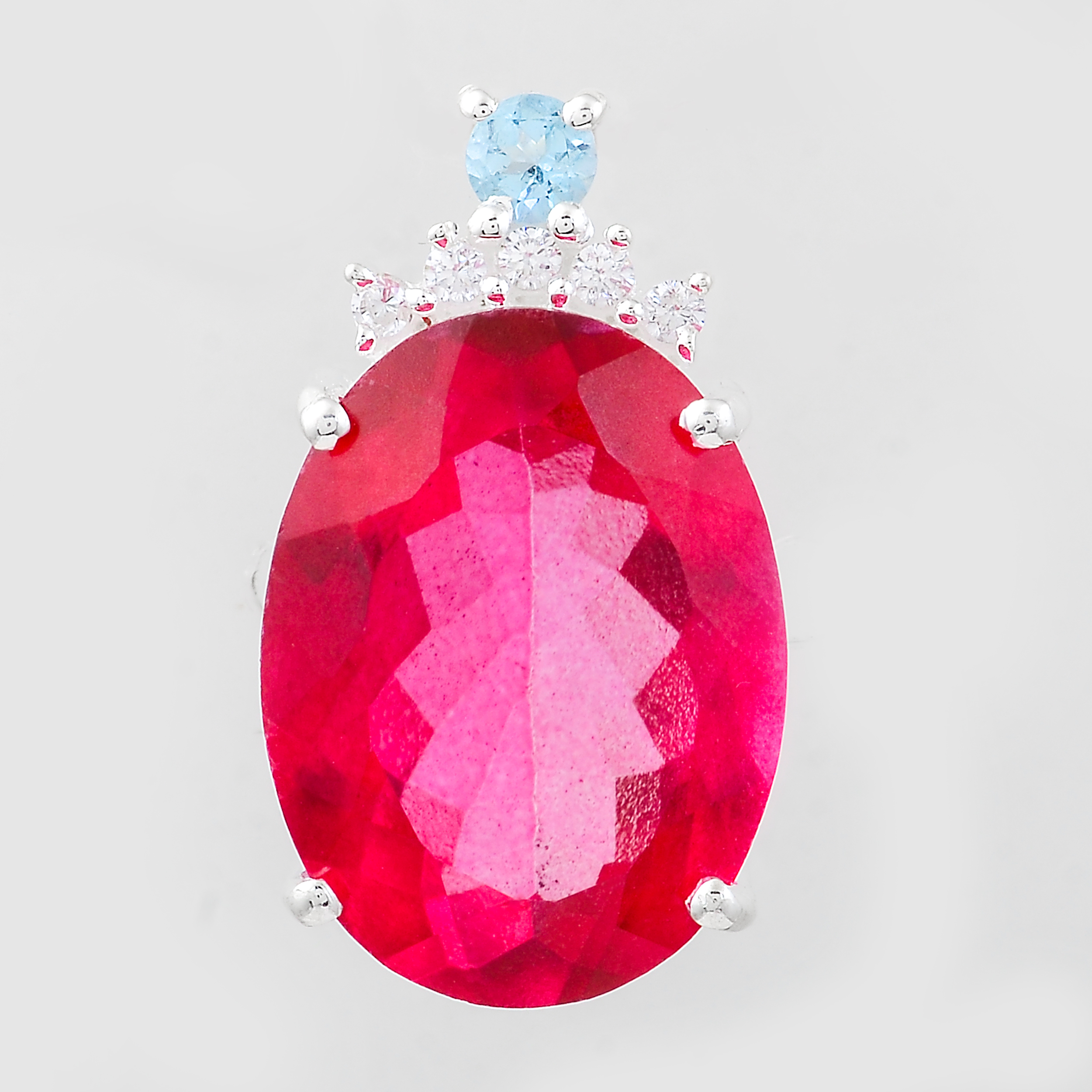 NO RESERVE 11.87 Ct Oval Pink Topaz, Cubic Zirconia 925 Sterling Silver Pendant
