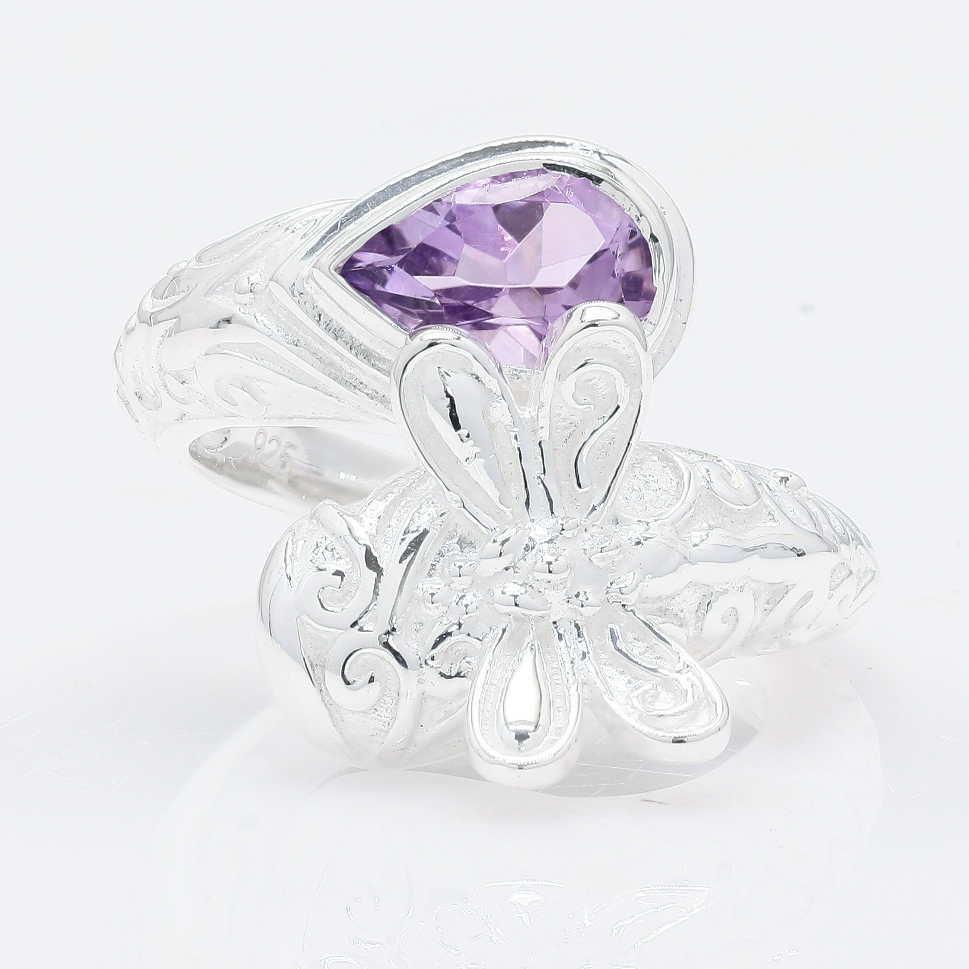NO RESERVE 1.19 Ct Pear Amethyst 925 Sterling Silver Ring
