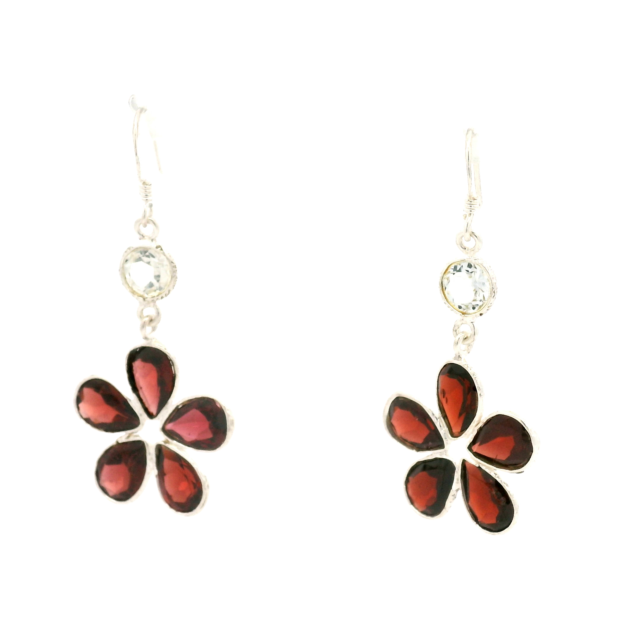 NO RESERVE 12.25 Ct Garnet, White Topaz 925 Sterling Silver Earrings