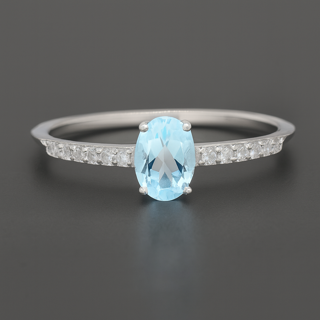 NO RESERVE 1.25 Ct Oval Blue Topaz, Cubic Zirconia 925 Sterling Silver Ring