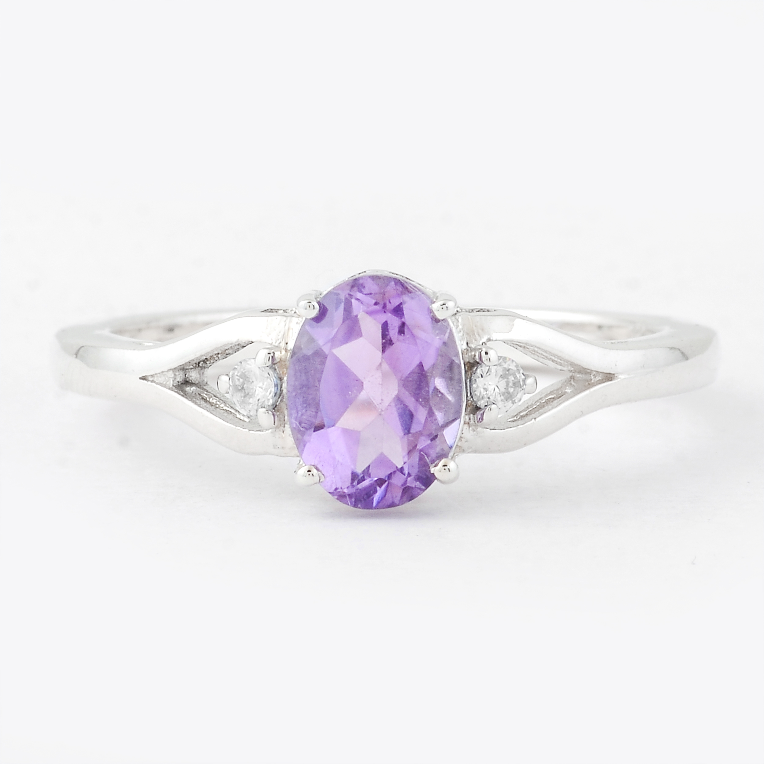 NO RESERVE 1.29 Ct Oval Amethyst, Cubic Zirconia, 925 Sterling Silver Ring