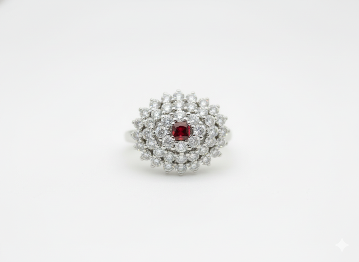 NO RESERVE 1.30 Ct Round Garnet, Cubic Zirconia 925 Sterling Silver Ring