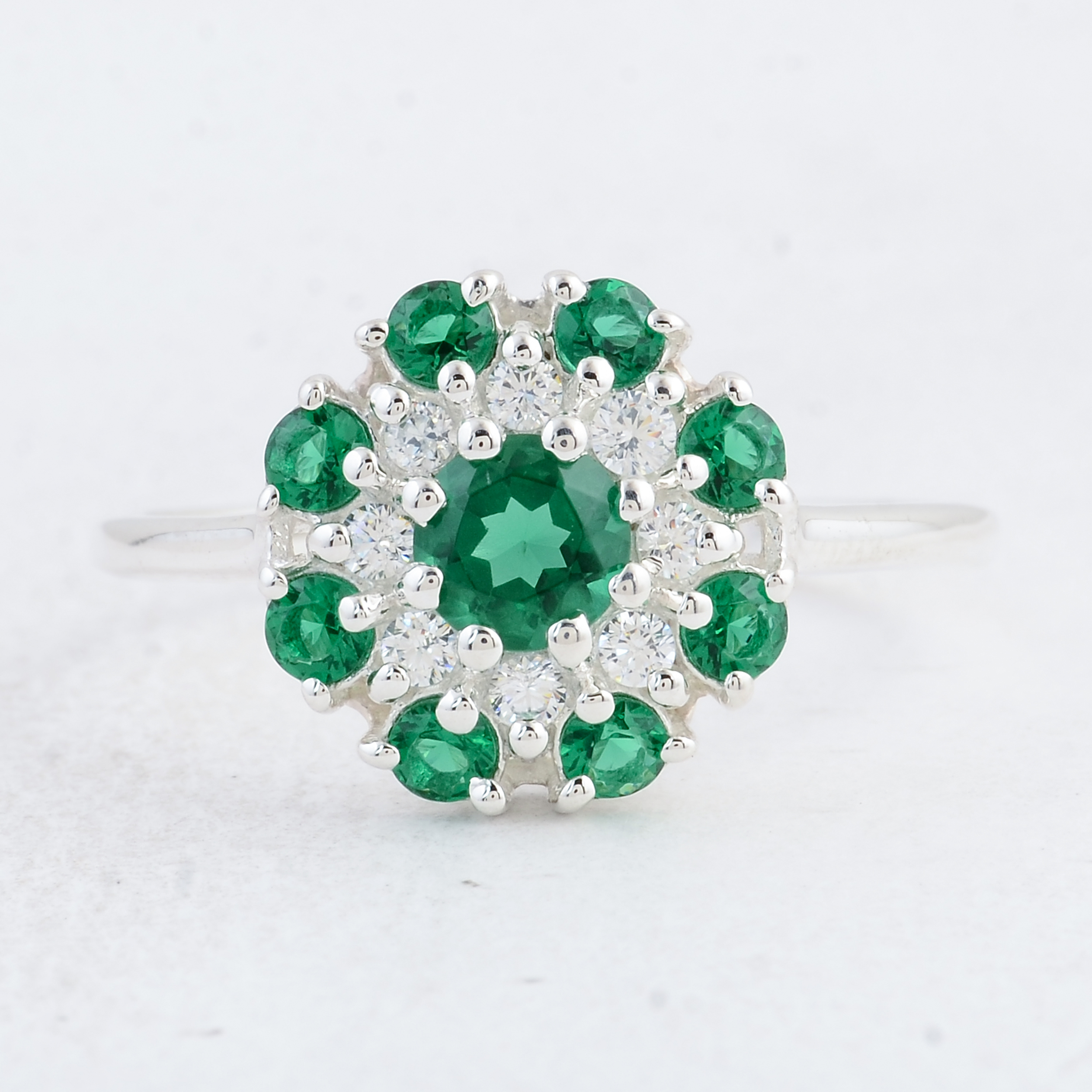 NO RESERVE 1.38 Ct Round Created Glass Emerald 925 Sterling Silver Ring