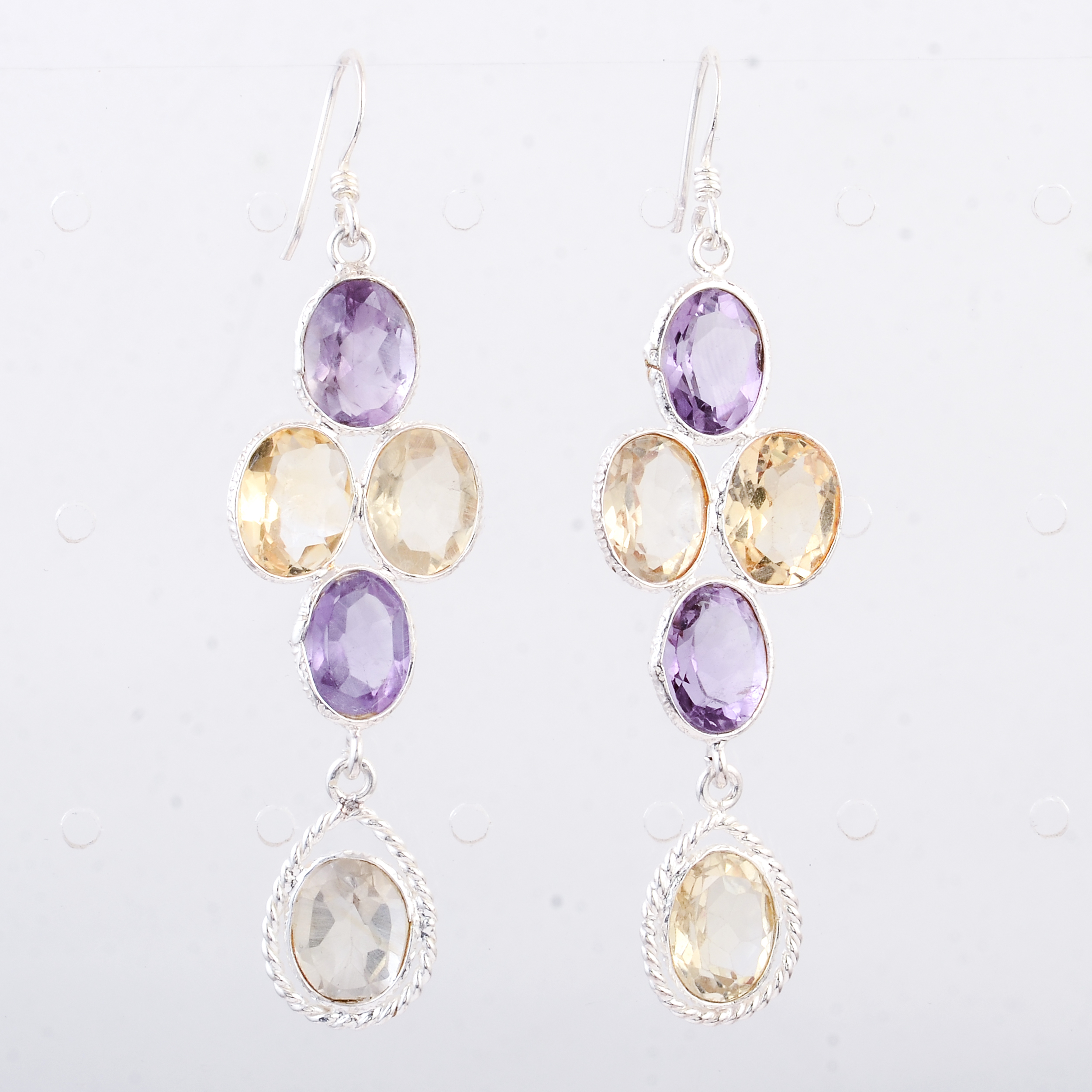 NO RESERVE 13.80 Ct Amethyst, Citrine 925 Sterling Silver Earrings