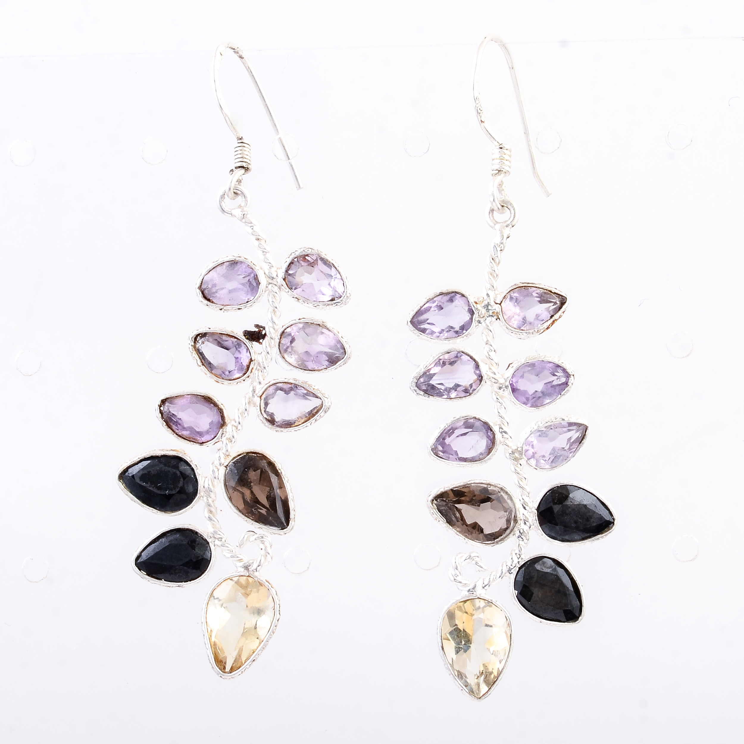 NO RESERVE 13.80 Ct Citrine, Smoky Quartz 925 Sterling Silver Earrings