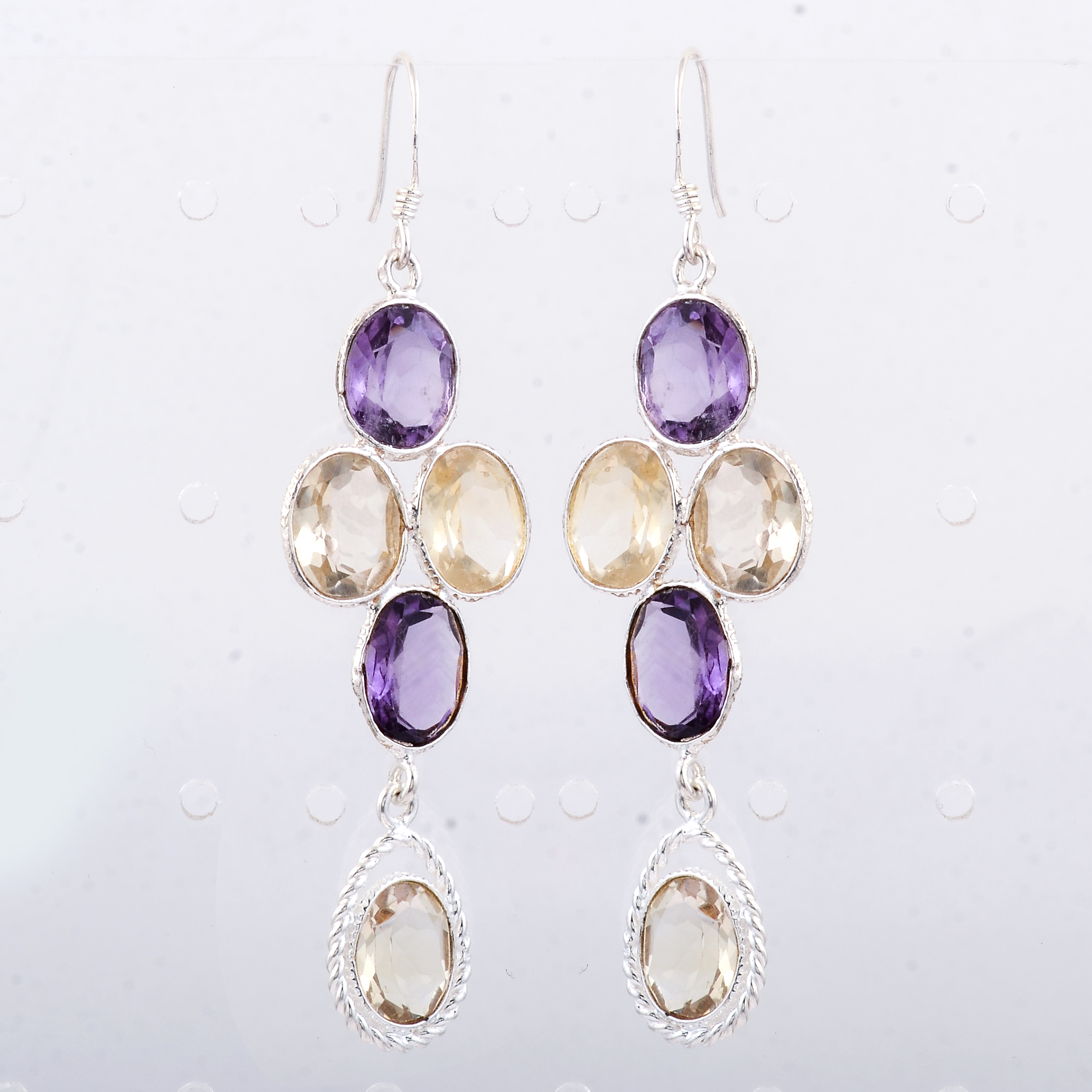 NO RESERVE 13.85 Ct Amethyst, Citrine 925 Sterling Silver Earrings