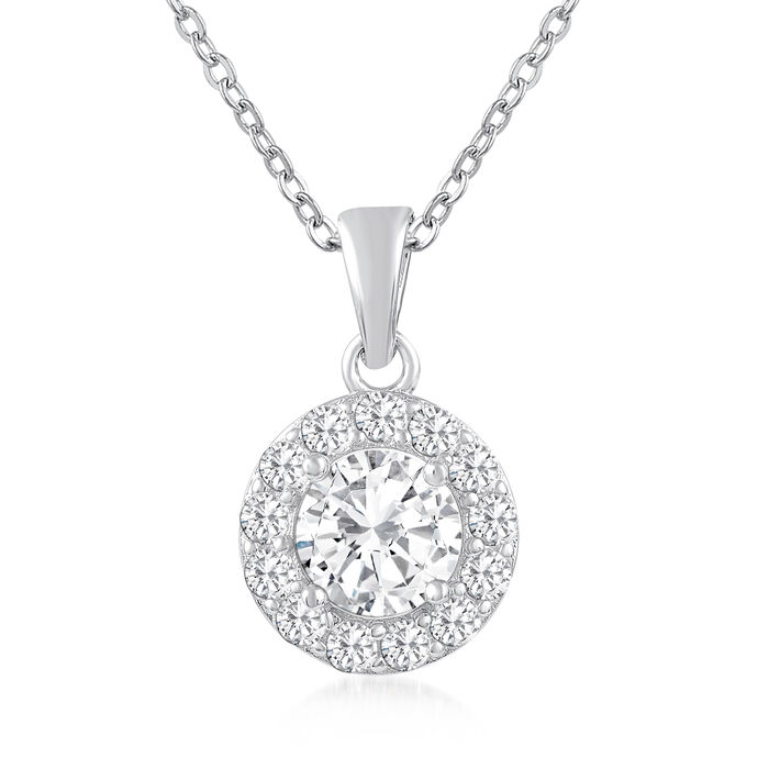 NO RESERVE 1.39 ct. t.w. Moissanite Halo Pendant Necklace in Sterling Silver. 18"