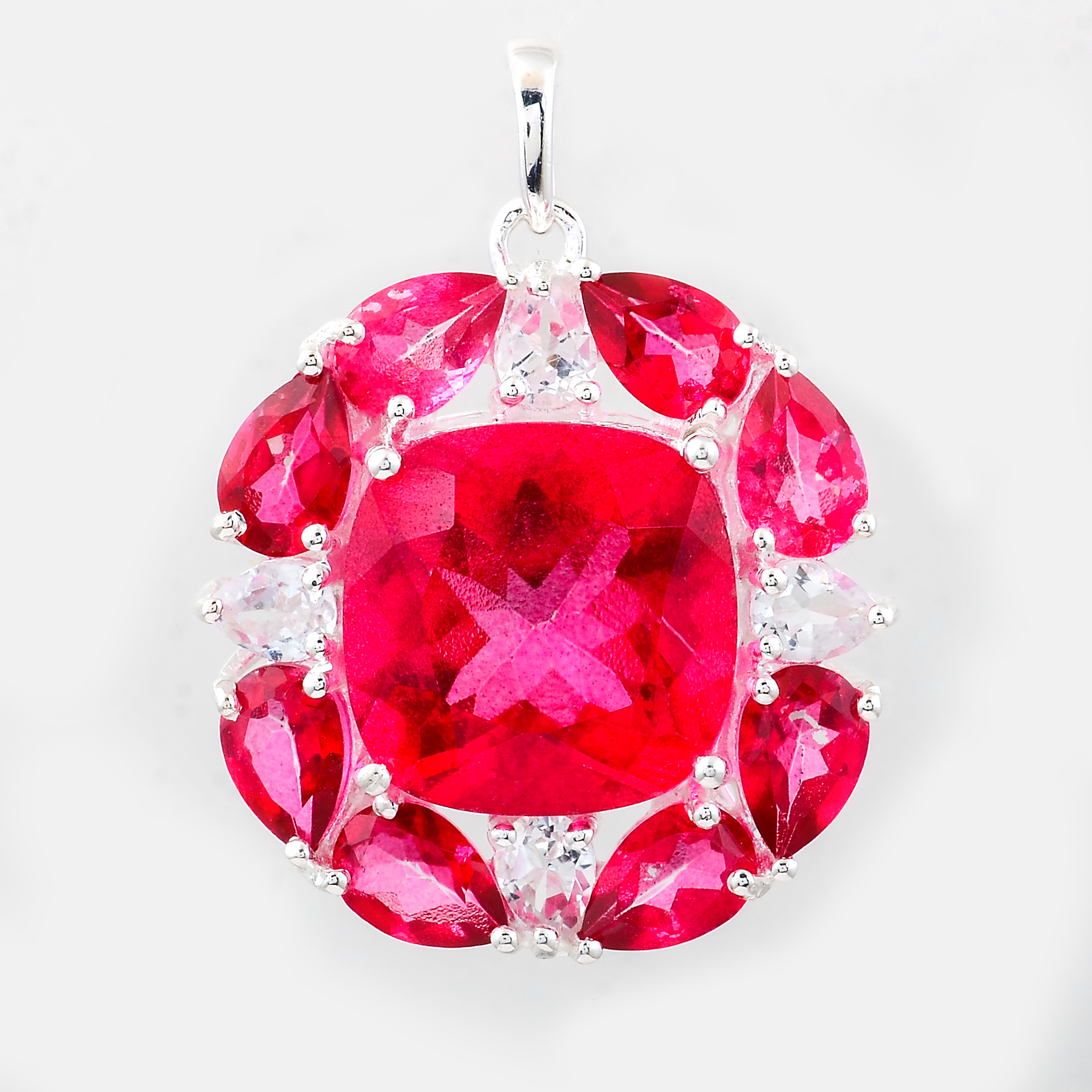 NO RESERVE 13.90 Ct Cushion Pink Topaz, White Topaz 925 Sterling Silver Pendant