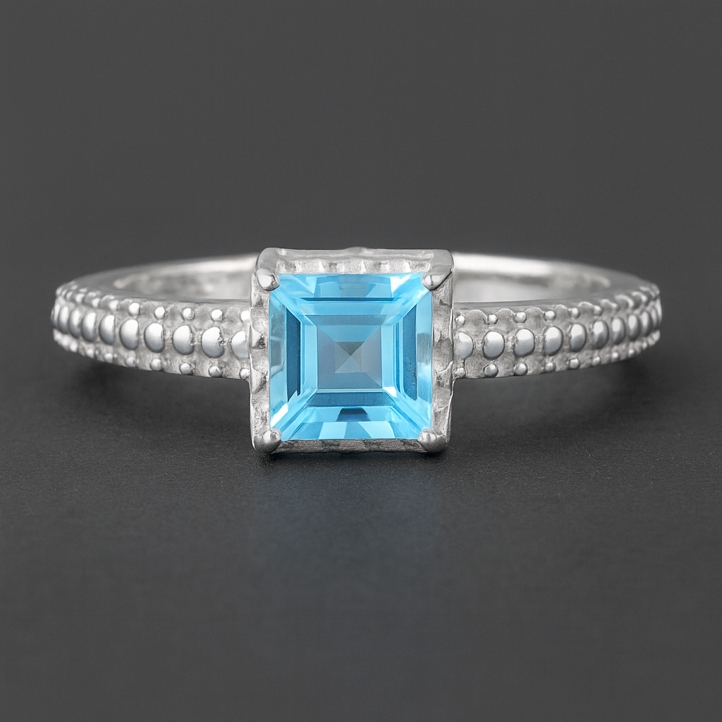 NO RESERVE 1.40 Ct Square Blue Topaz 925 Sterling Silver Ring