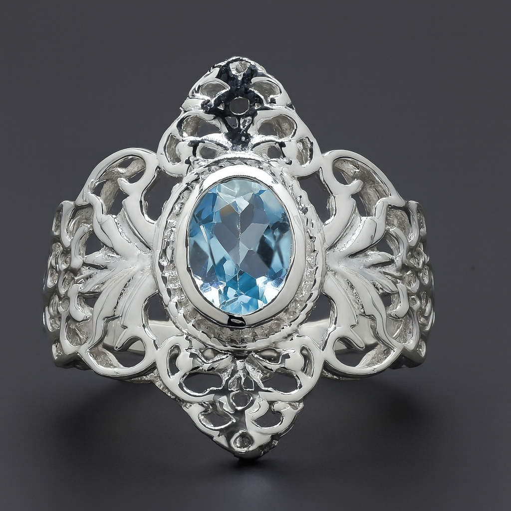 NO RESERVE 1.42 Ct Oval Blue Topaz 925 Sterling Silver Ring