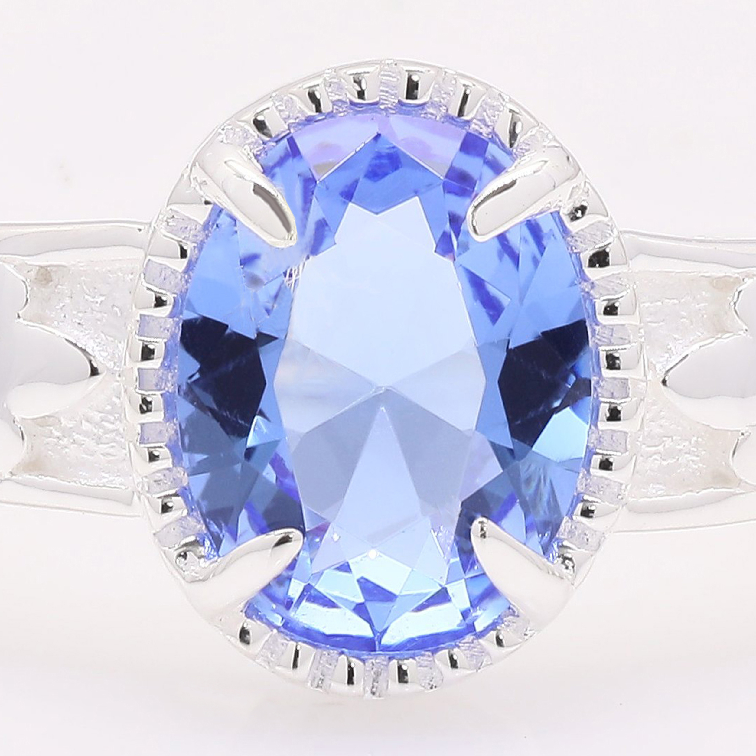 NO RESERVE 1.46 Ct Oval Created Tanzanite 925 Sterling Silver Ring