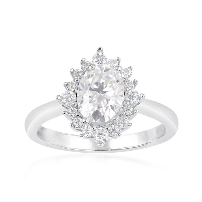 NO RESERVE 1.55 ct. t.w. Moissanite Halo Ring in Sterling Silver. Size 8