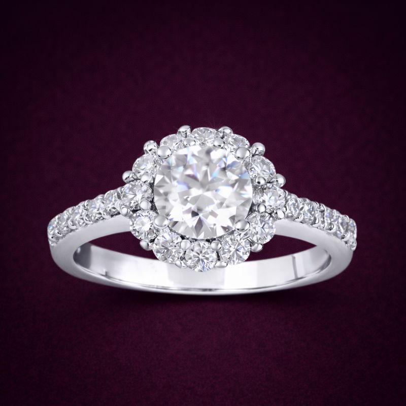 NO RESERVE 1.60 ct. t.w. Moissanite Halo Ring in Sterling Silver. Size 5