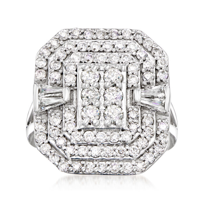 NO RESERVE 1.61 ct. Moissanite Round & Tapered Sterling Silver Women Ring Size 8