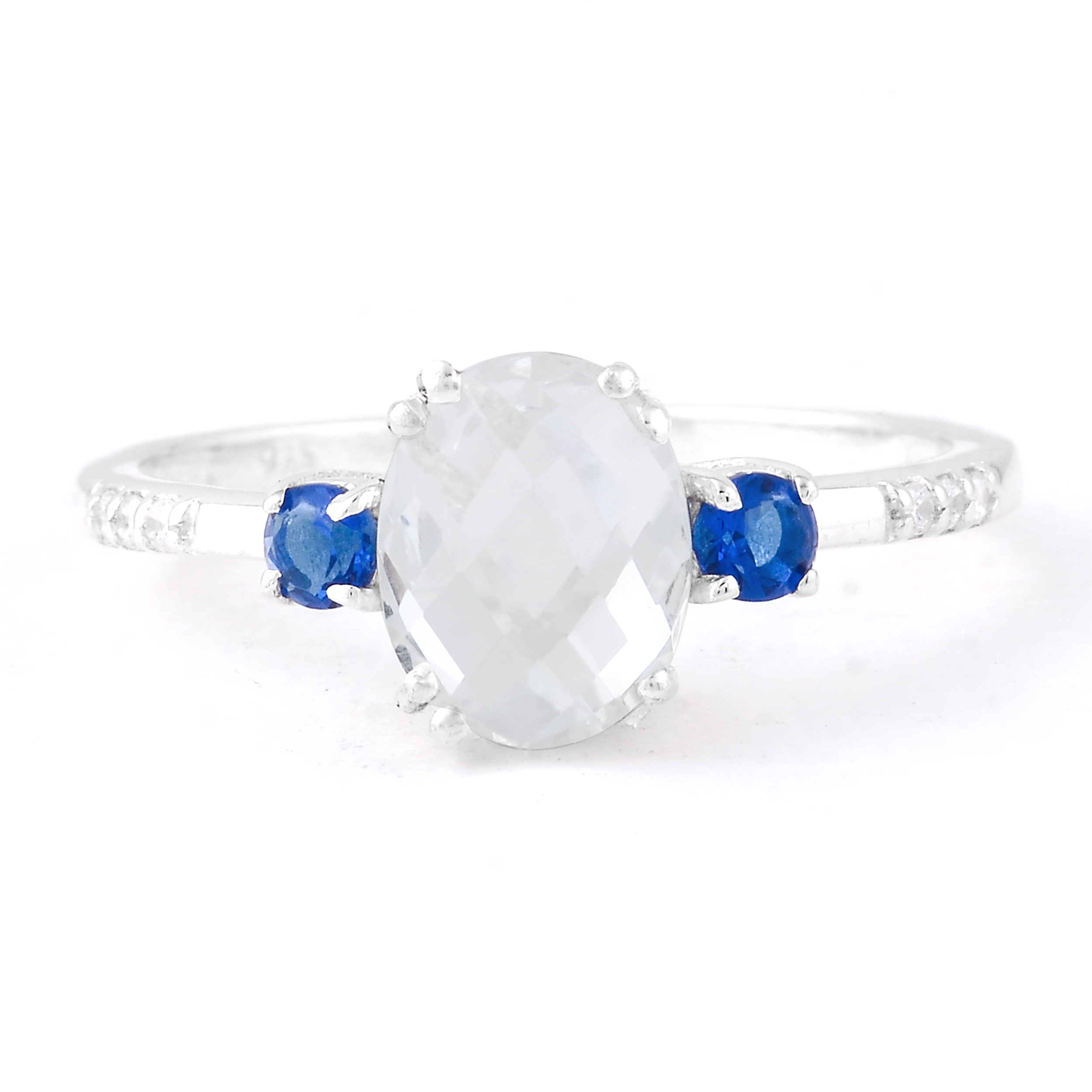 NO RESERVE 1.62 Ct Oval Glass Sapphire, Cubic Zirconia 925 Sterling Silver Ring