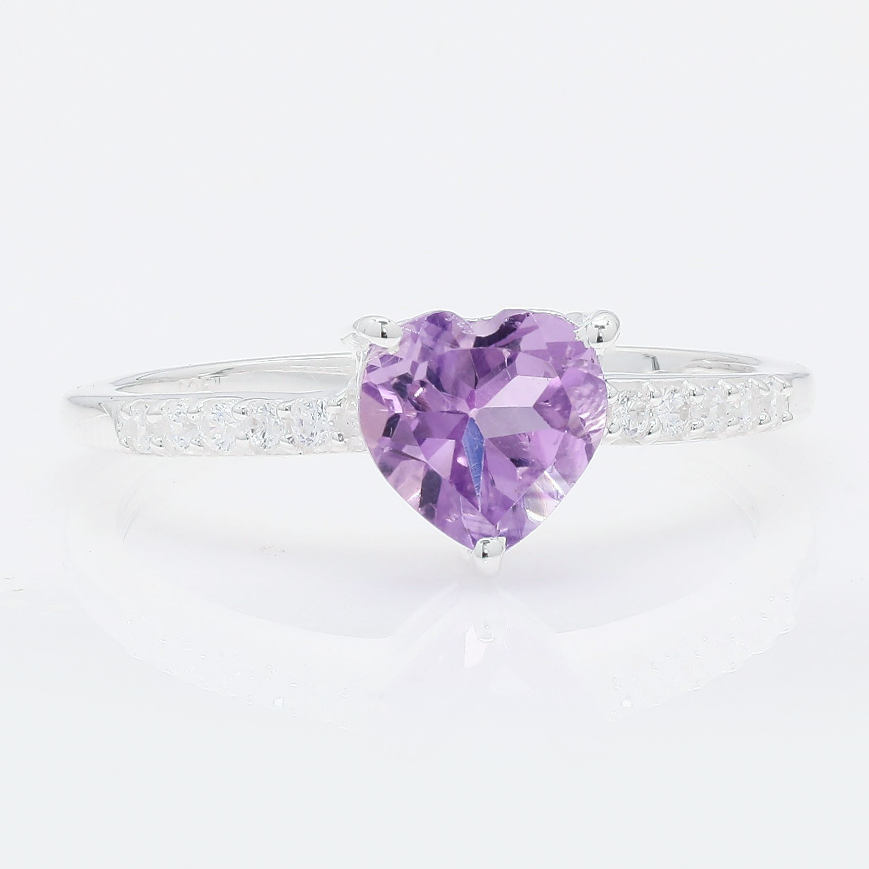 NO RESERVE 1.63 Ct Heart Amethyst, Cubic Zirconia 925 Sterling Silver Ring
