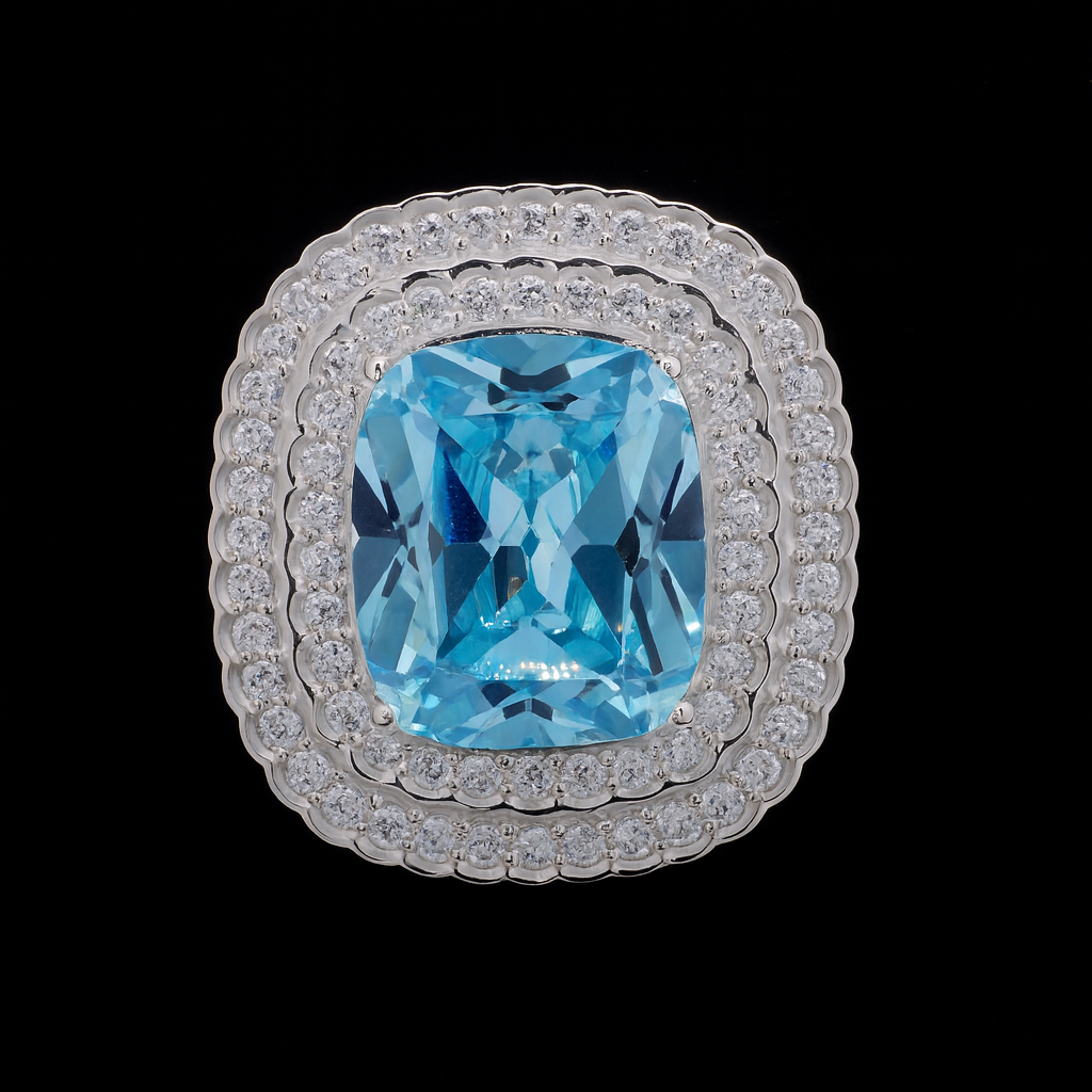 NO RESERVE 17.06 Ct Cushion Blue Topaz, Cubic Zirconia 925 Sterling Silver Pendant