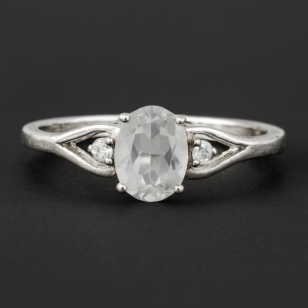 NO RESERVE 1.79 Ct Oval White Topaz, Cubic Zirconia, 925 Sterling Silver Ring