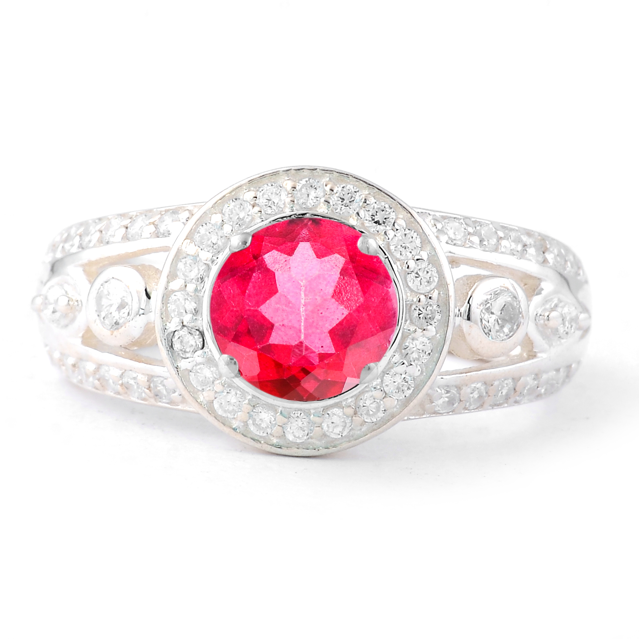 NO RESERVE 1.79 Ct Round Pink Topaz, Cubic Zirconia 925 Sterling Silver Ring