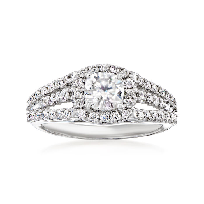 NO RESERVE 1.80 ct. Moissanite Cusion & Round Sterling Silver Women Ring Size 9