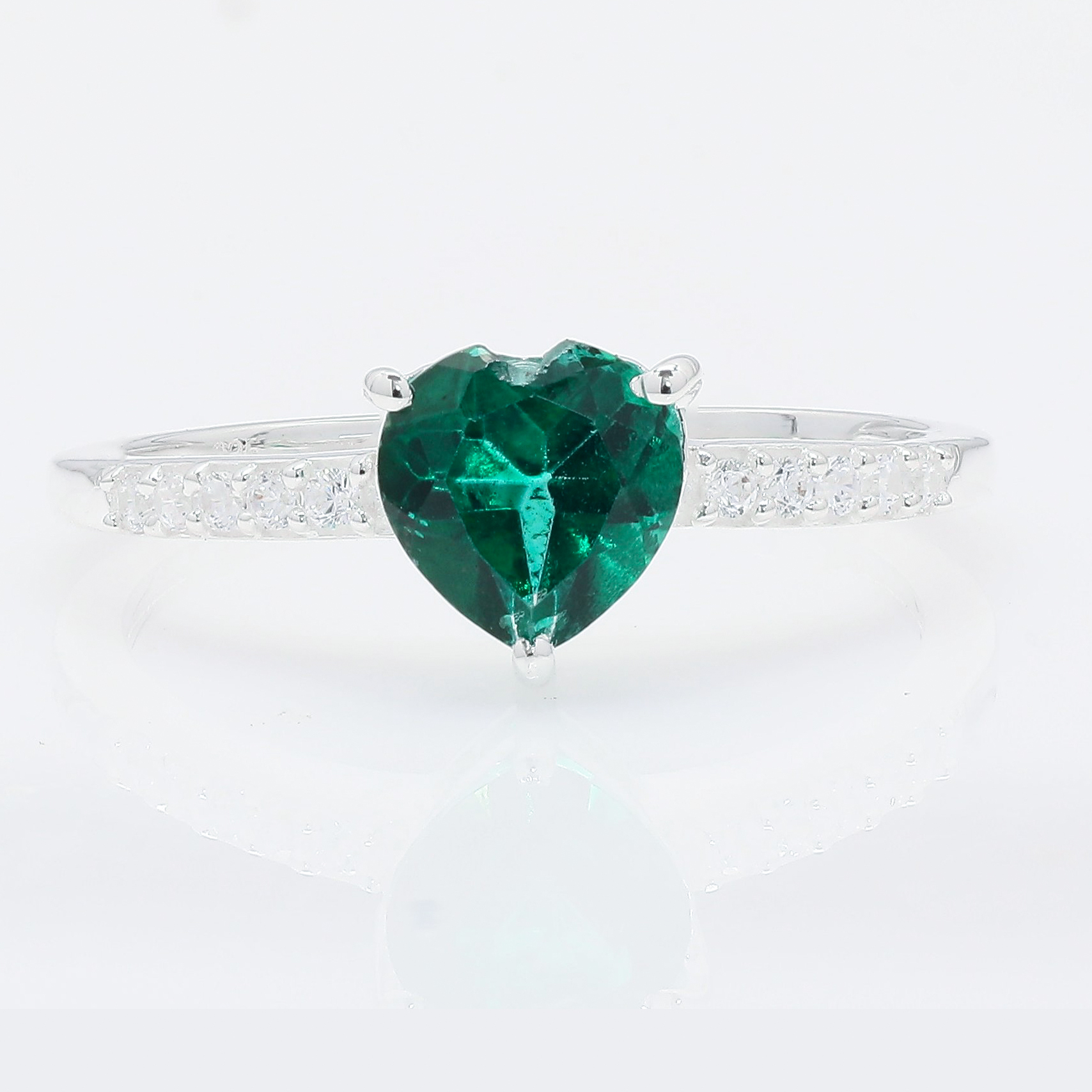NO RESERVE 1.84 Ct Heart Green Topaz, Cubic Zirconia 925 Sterling Silver Ring
