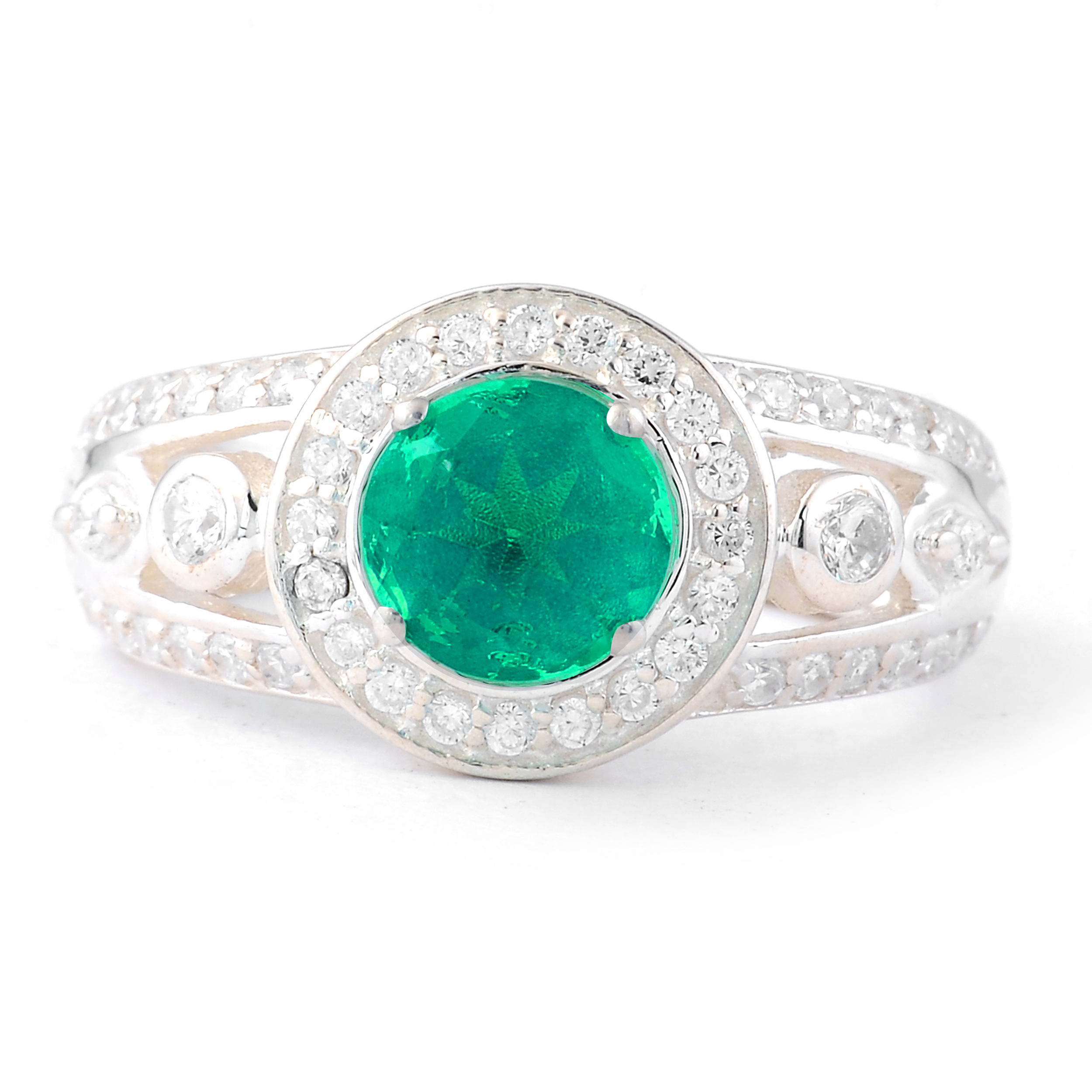 NO RESERVE 1.84 Ct Round Green Topaz, Cubic Zirconia 925 Sterling Silver Ring