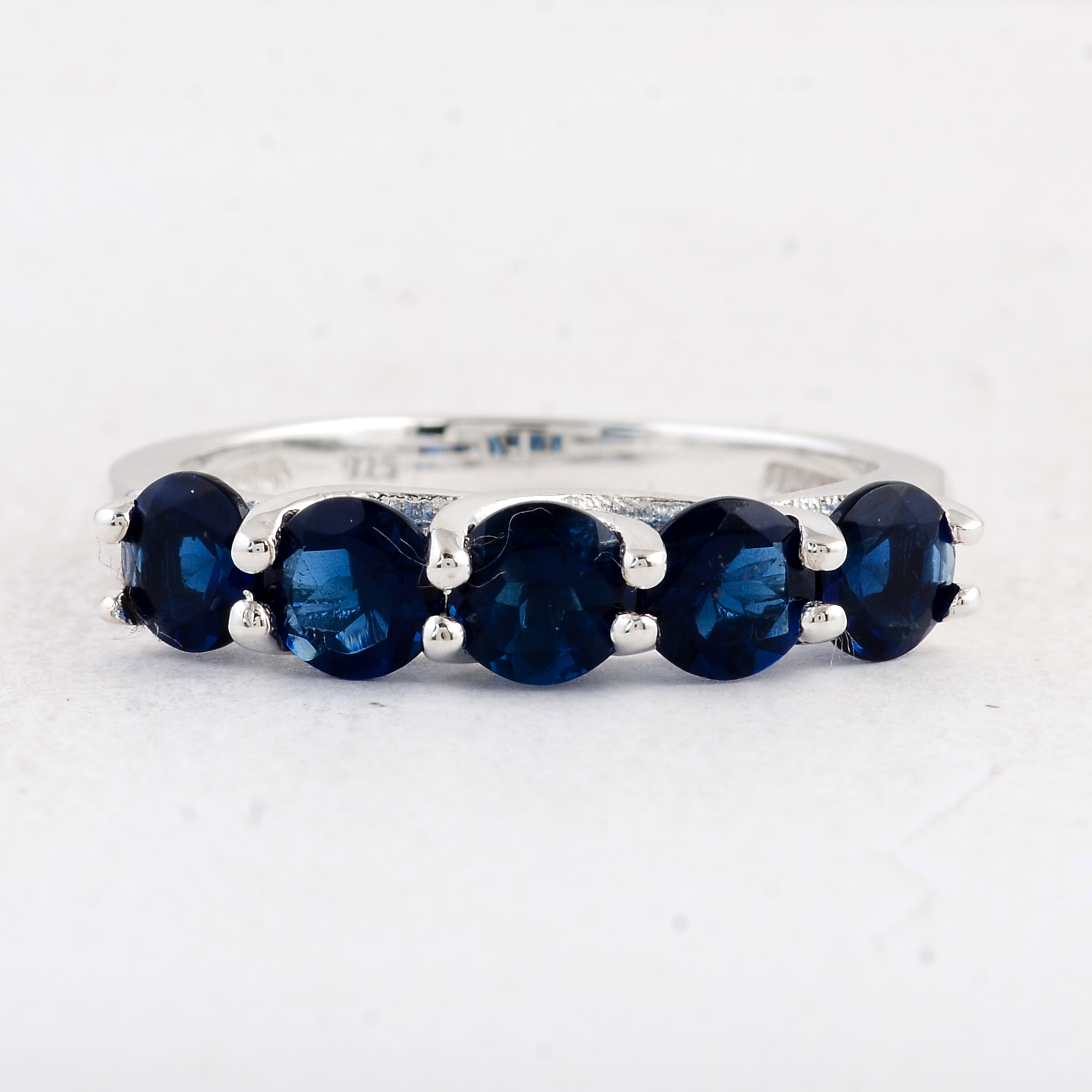 NO RESERVE 1.85 Ct Round Created Glass Sapphire 925 Sterling Silver Ring