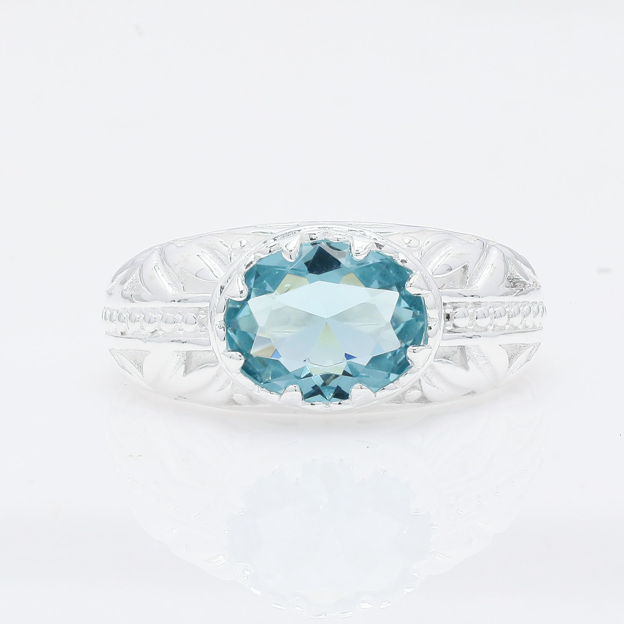 NO RESERVE 1.91 Ct Oval Cr Aquamarine, 925 Sterling Silver Ring