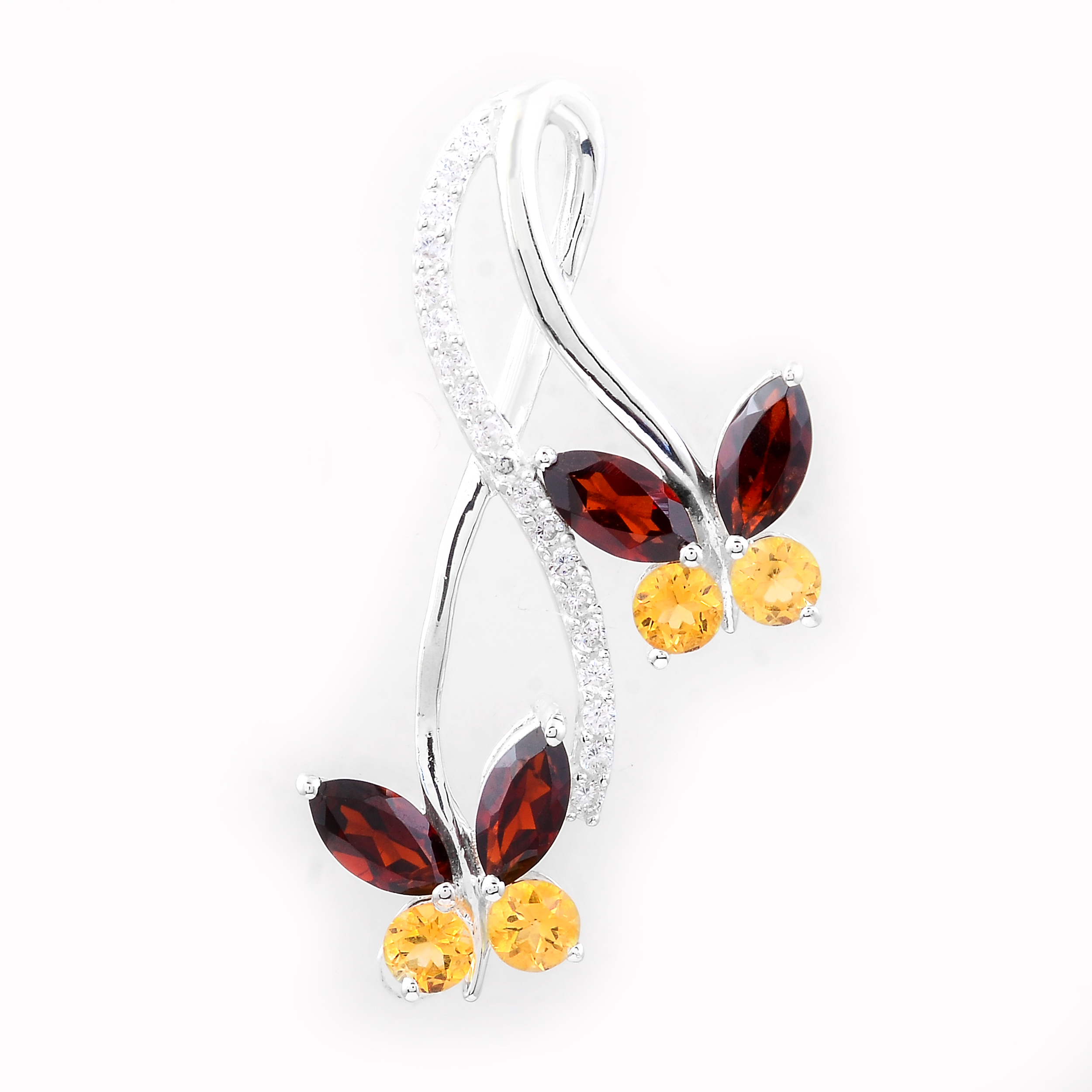 NO RESERVE 1.94 Ct Marquise Garnet, Citrine, Cubic Zirconia 925 Sterling Silver Pendant