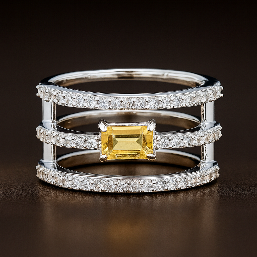 NO RESERVE 1.99 Ct Octagon Citrine, Cubic Zirconia 925 Sterling Silver Ring