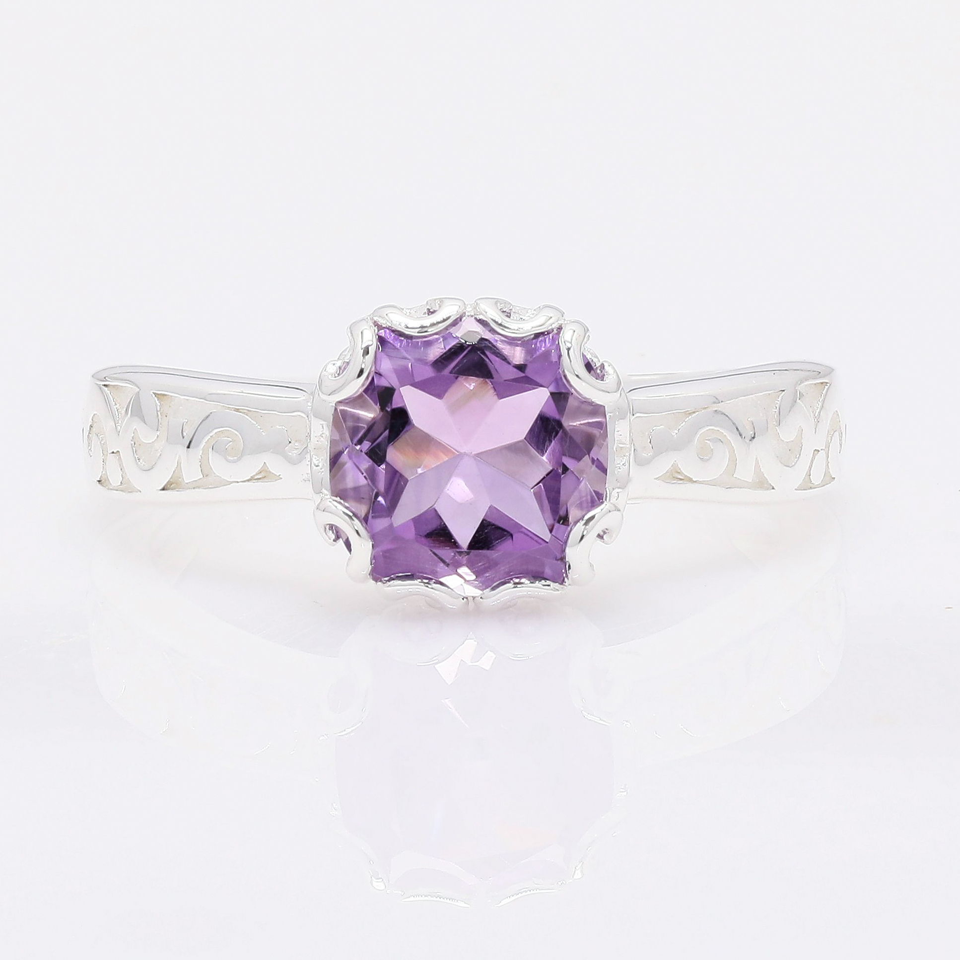 NO RESERVE 2.02 Ct Cushion Amethyst 925 Sterling Silver Ring